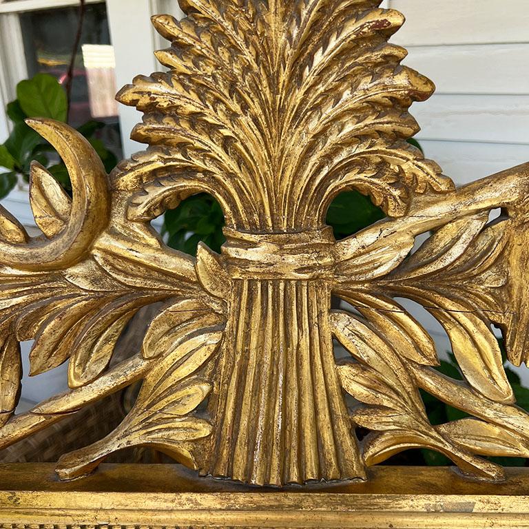 Large Carved Wood Antique Gilt Sheaf of Wheat and Moon Wall Mirror - Italy 3