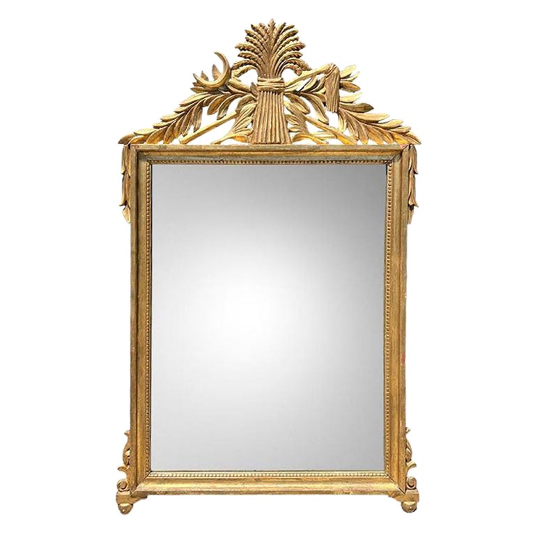 Large Carved Wood Antique Gilt Sheaf of Wheat and Moon Wall Mirror - Italy