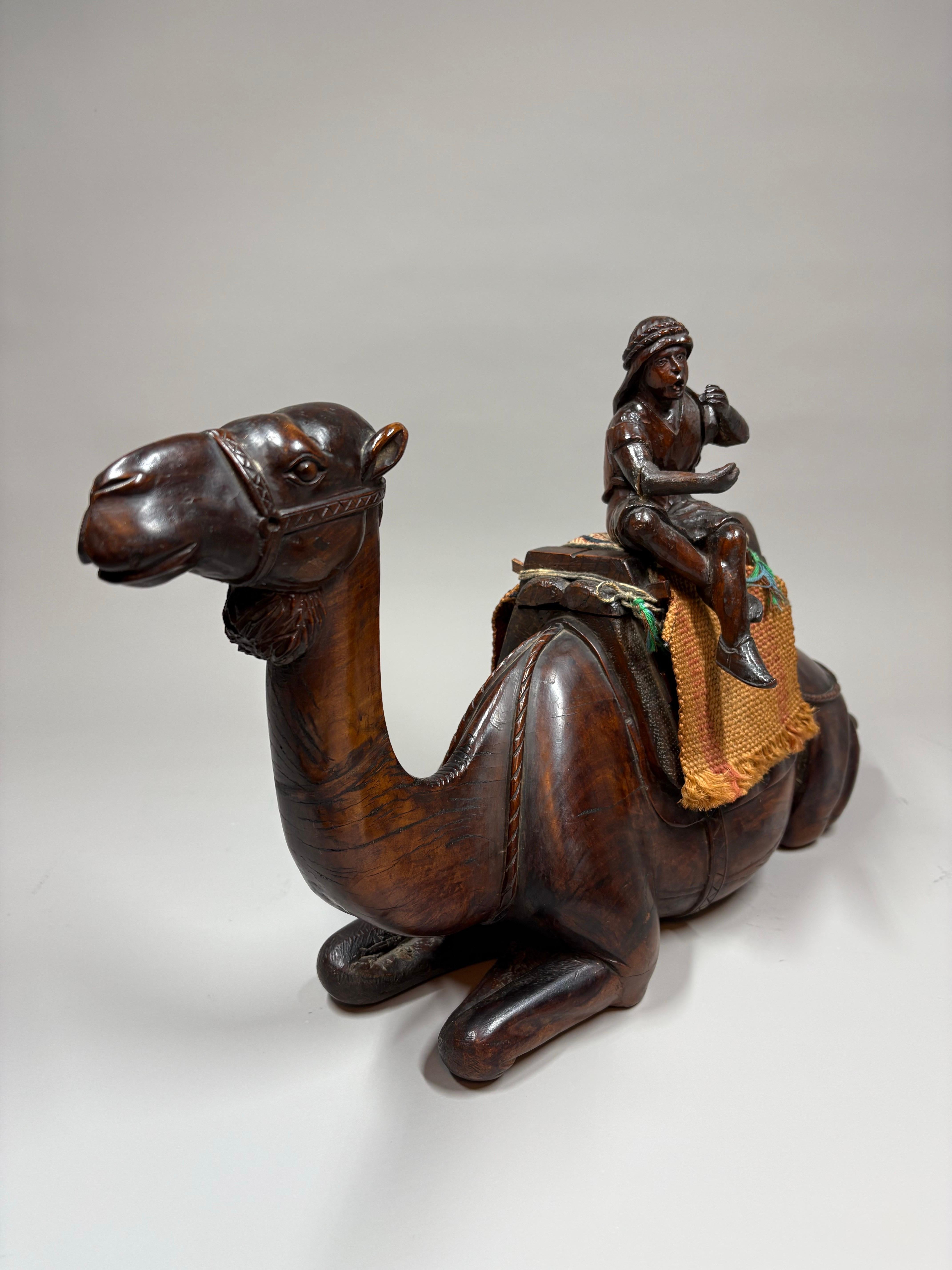 Hand-Carved Large carved wood Austrian novelty box in the form of a Camel, circa 1910 For Sale