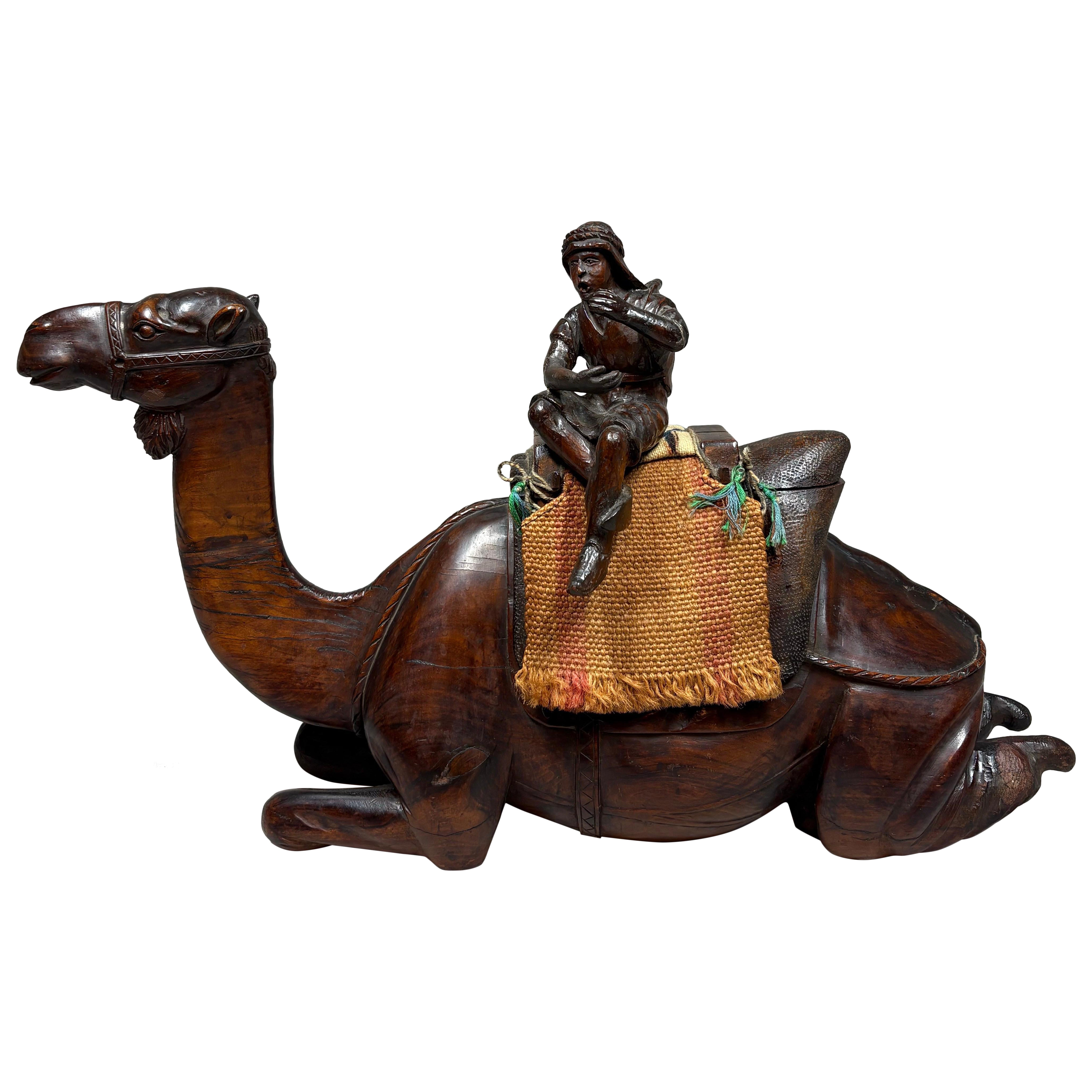 Large carved wood Austrian novelty box in the form of a Camel, circa 1910 For Sale
