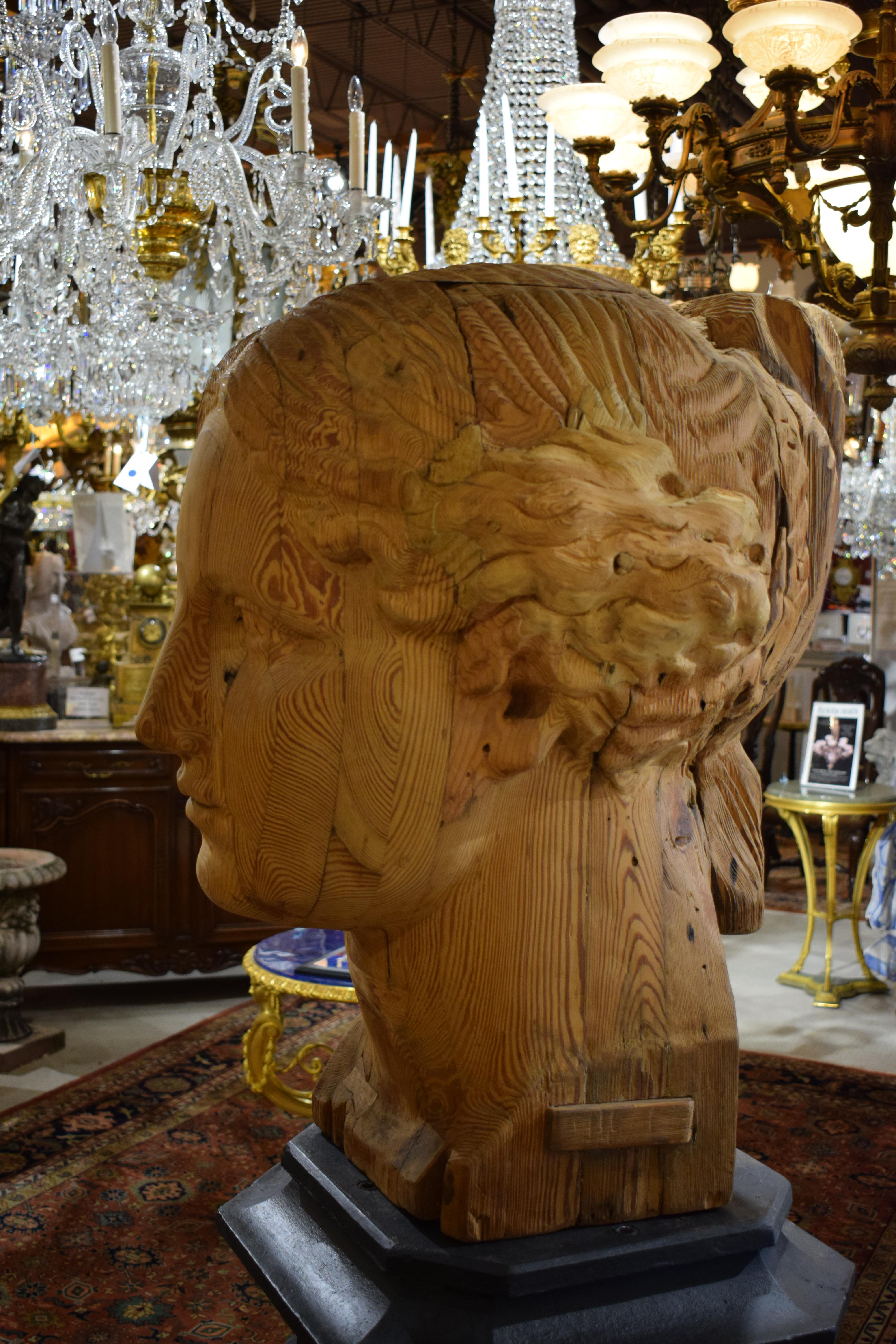 Large Carved Wood Bust of Head 1