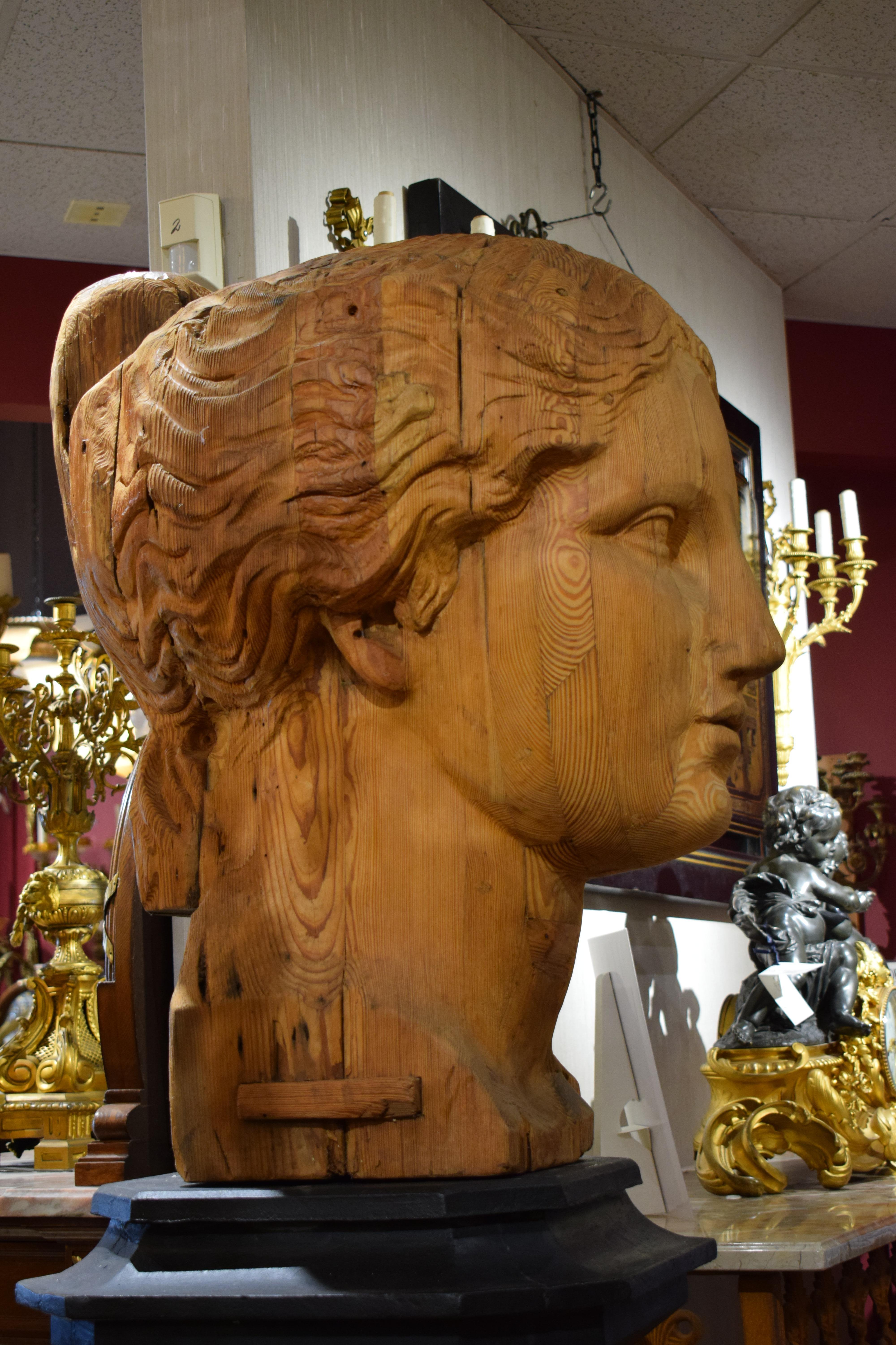 Large Carved Wood Bust of Head 2