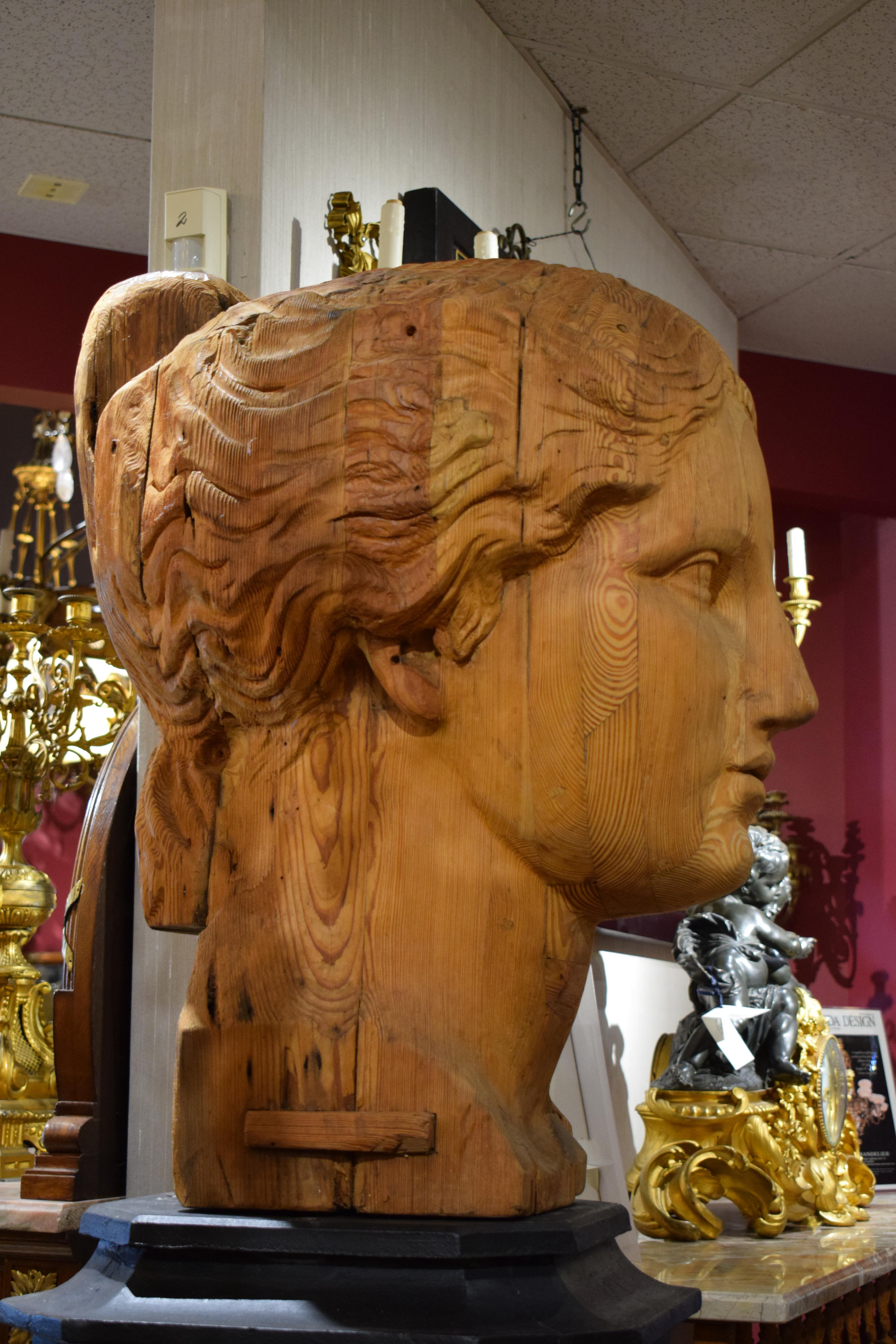 Large Carved Wood Bust of Head 3