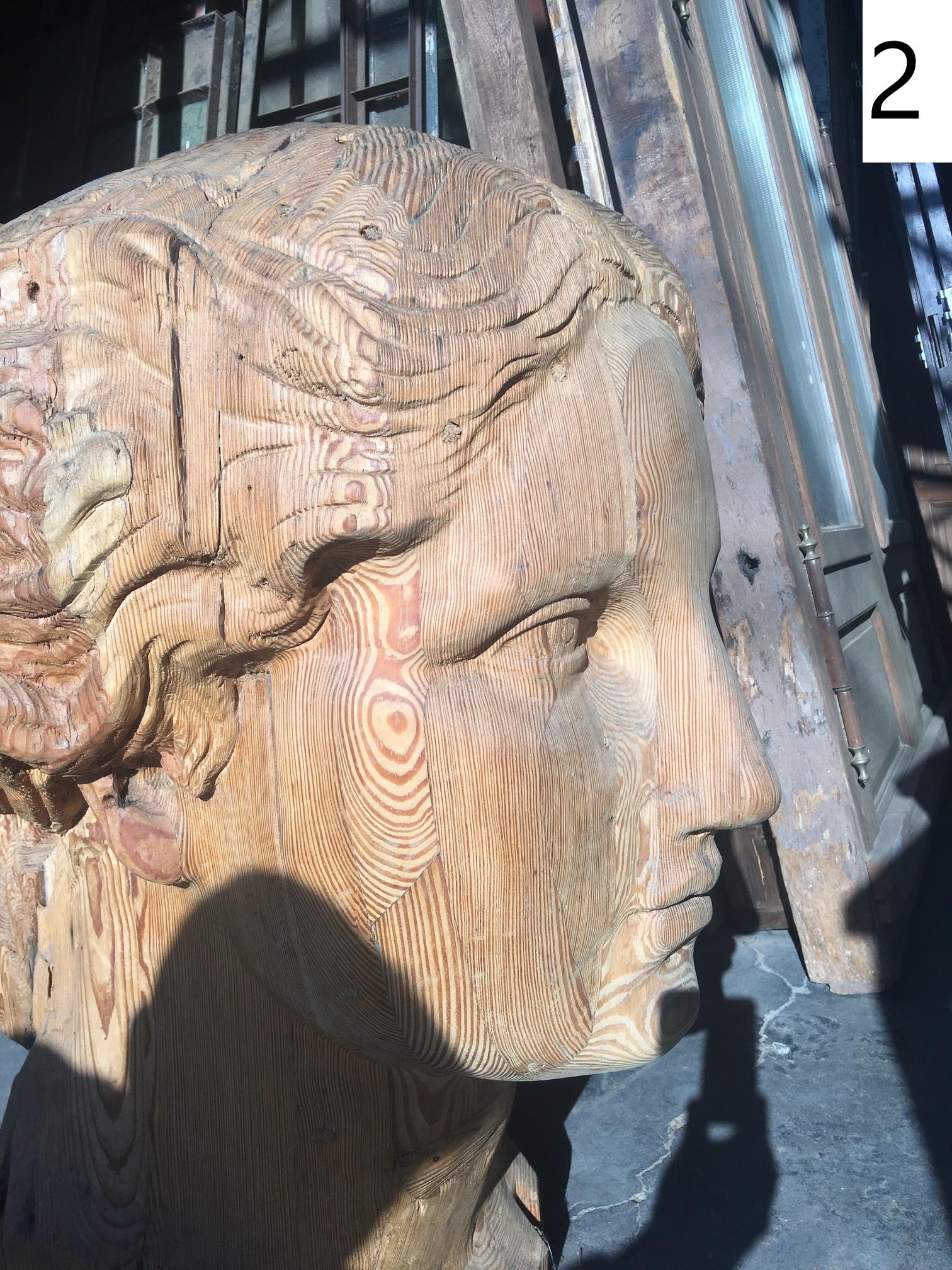 Large Carved Wood Bust of Head 8