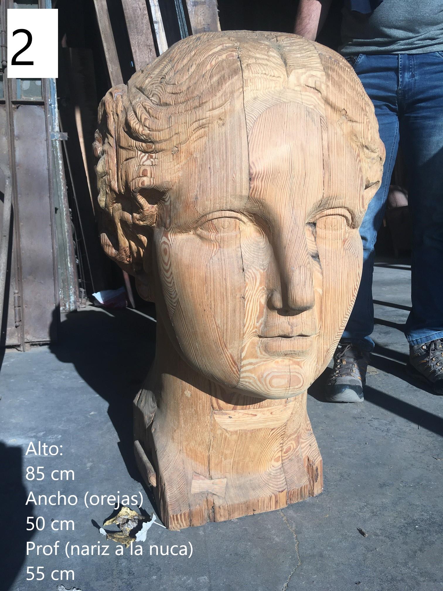 Large Carved Wood Bust of Head 10
