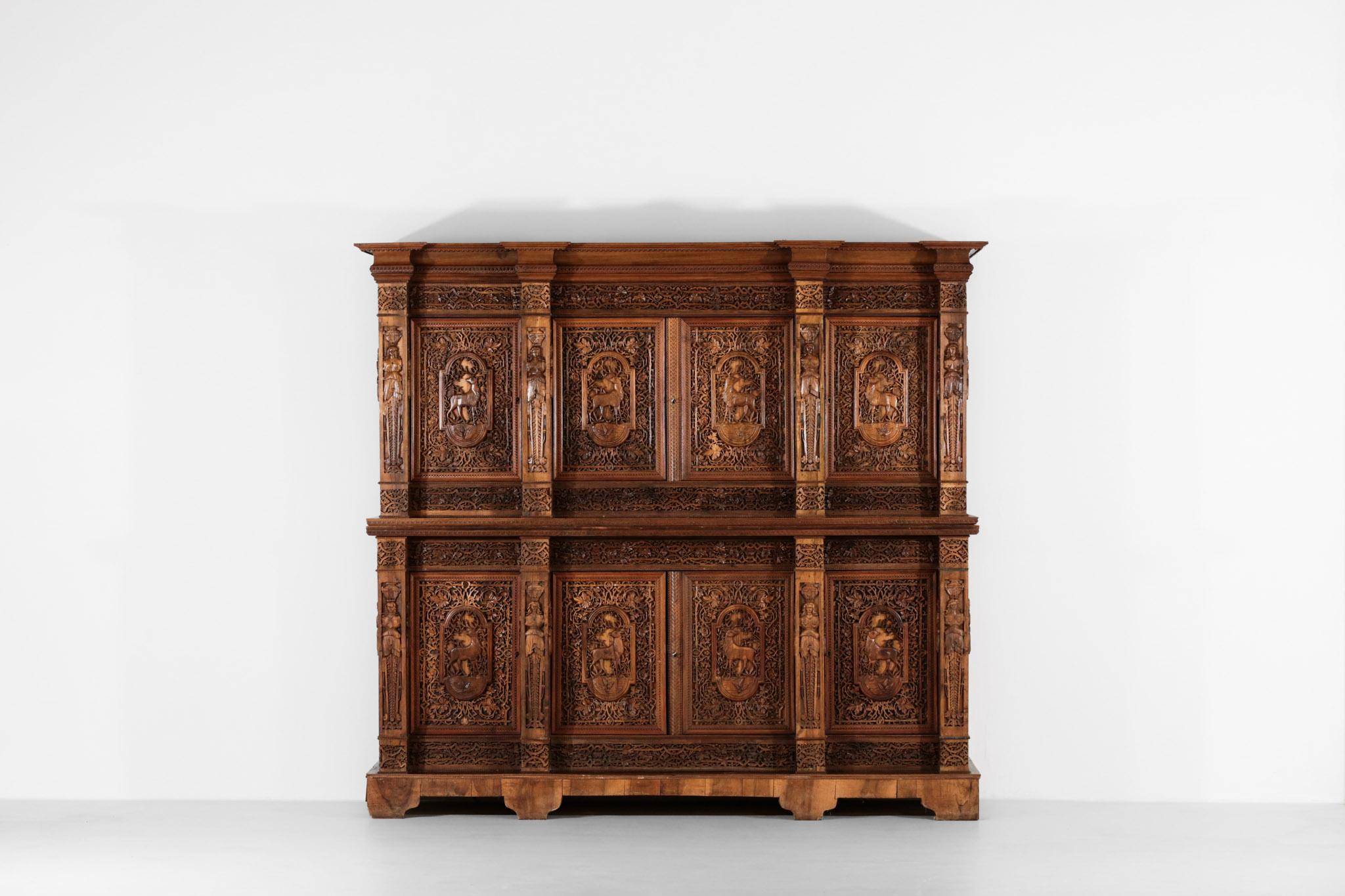 Mid-20th Century Large Carved Wood Cabinet 