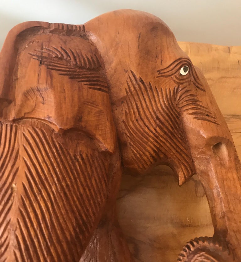 Large Carved Wood Elephant Sculpture For Sale at 1stDibs