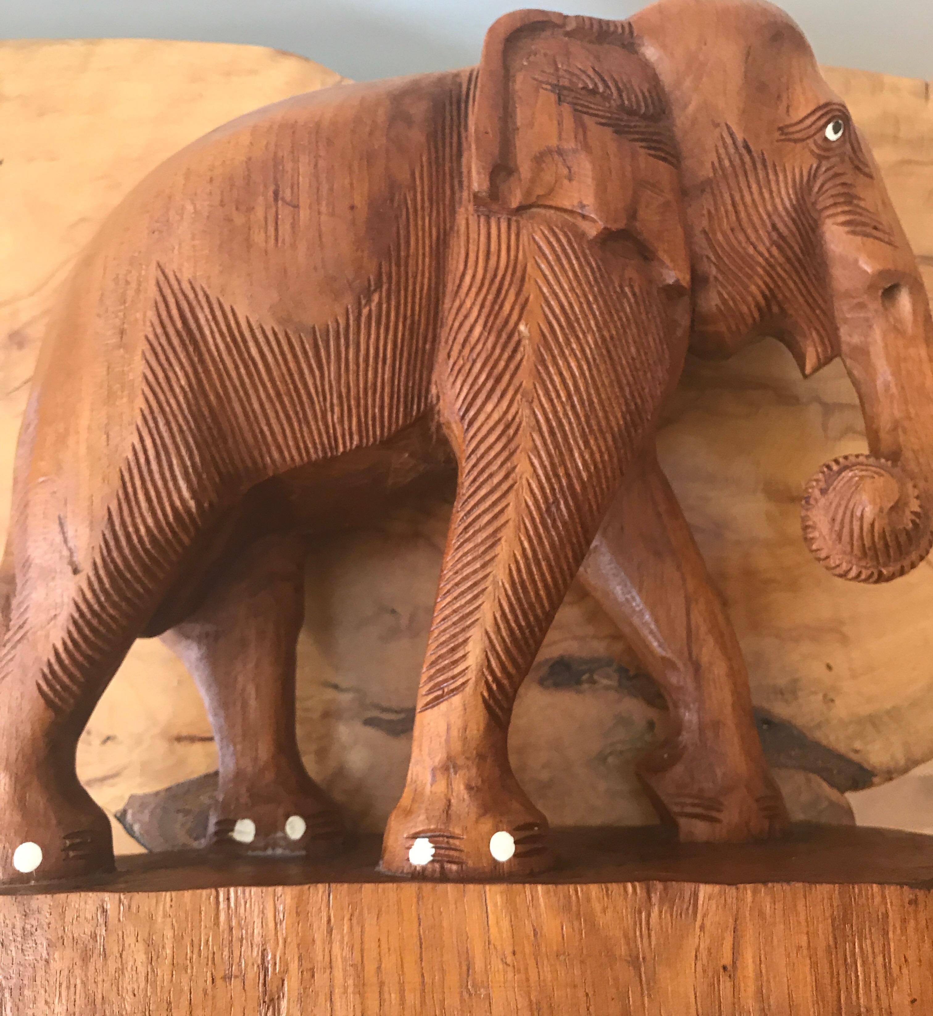 Large Carved Wood Elephant Sculpture For Sale 7