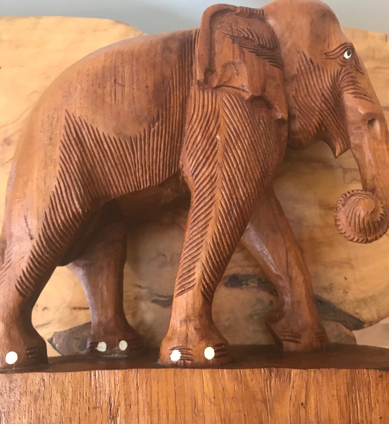 Large Carved Wood Elephant Sculpture For Sale at 1stDibs