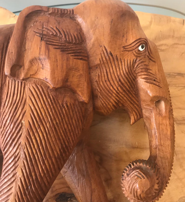 Large Carved Wood Elephant Sculpture For Sale at 1stDibs
