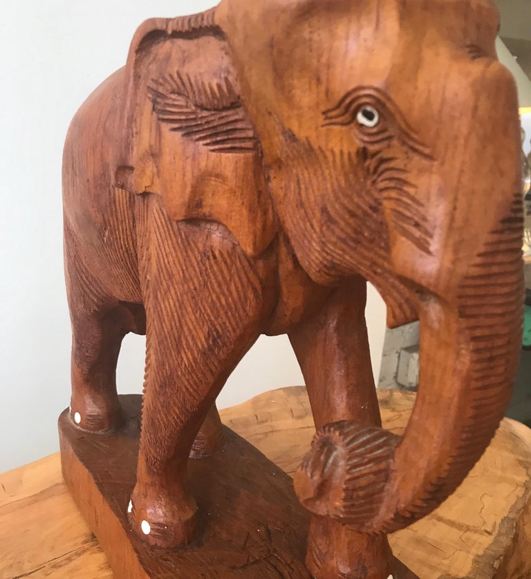 Large Carved Wood Elephant Sculpture For Sale at 1stDibs