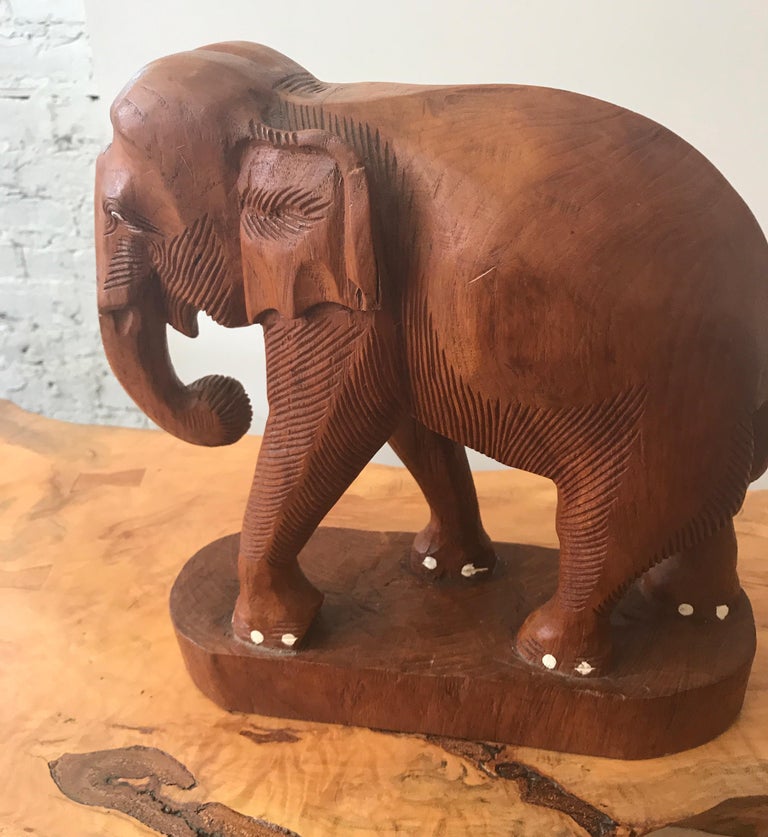 Large Carved Wood Elephant Sculpture For Sale at 1stDibs