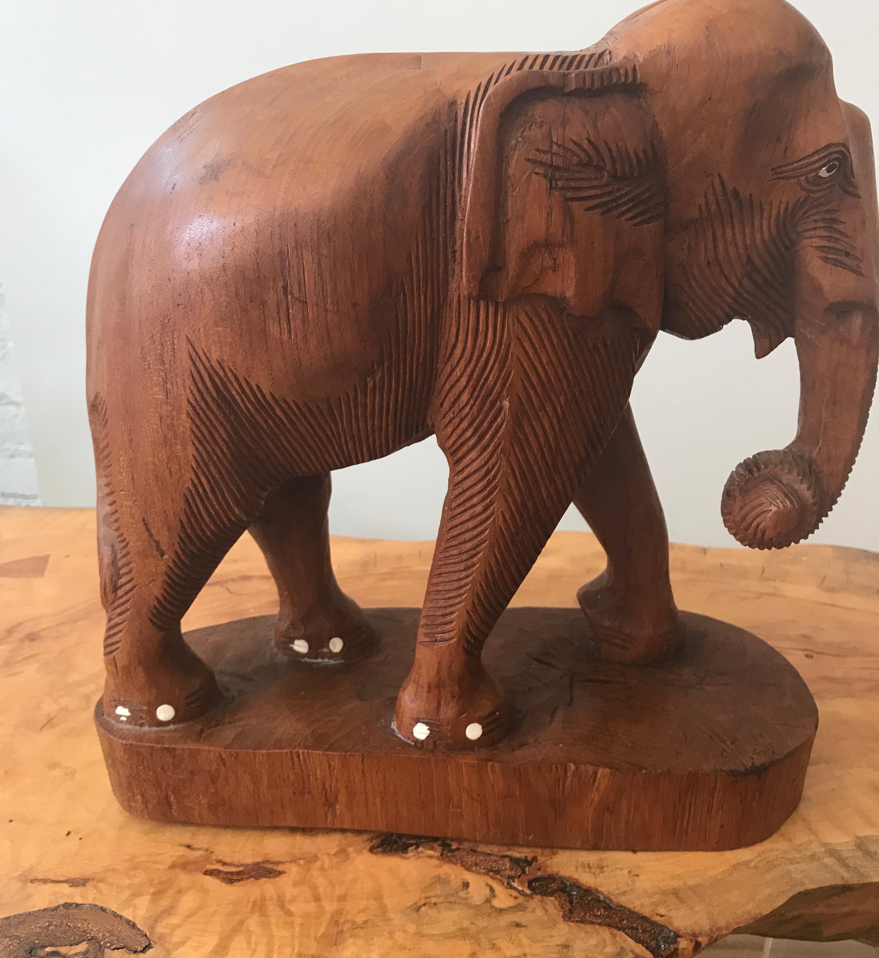 Anglo Raj Large Carved Wood Elephant Sculpture For Sale