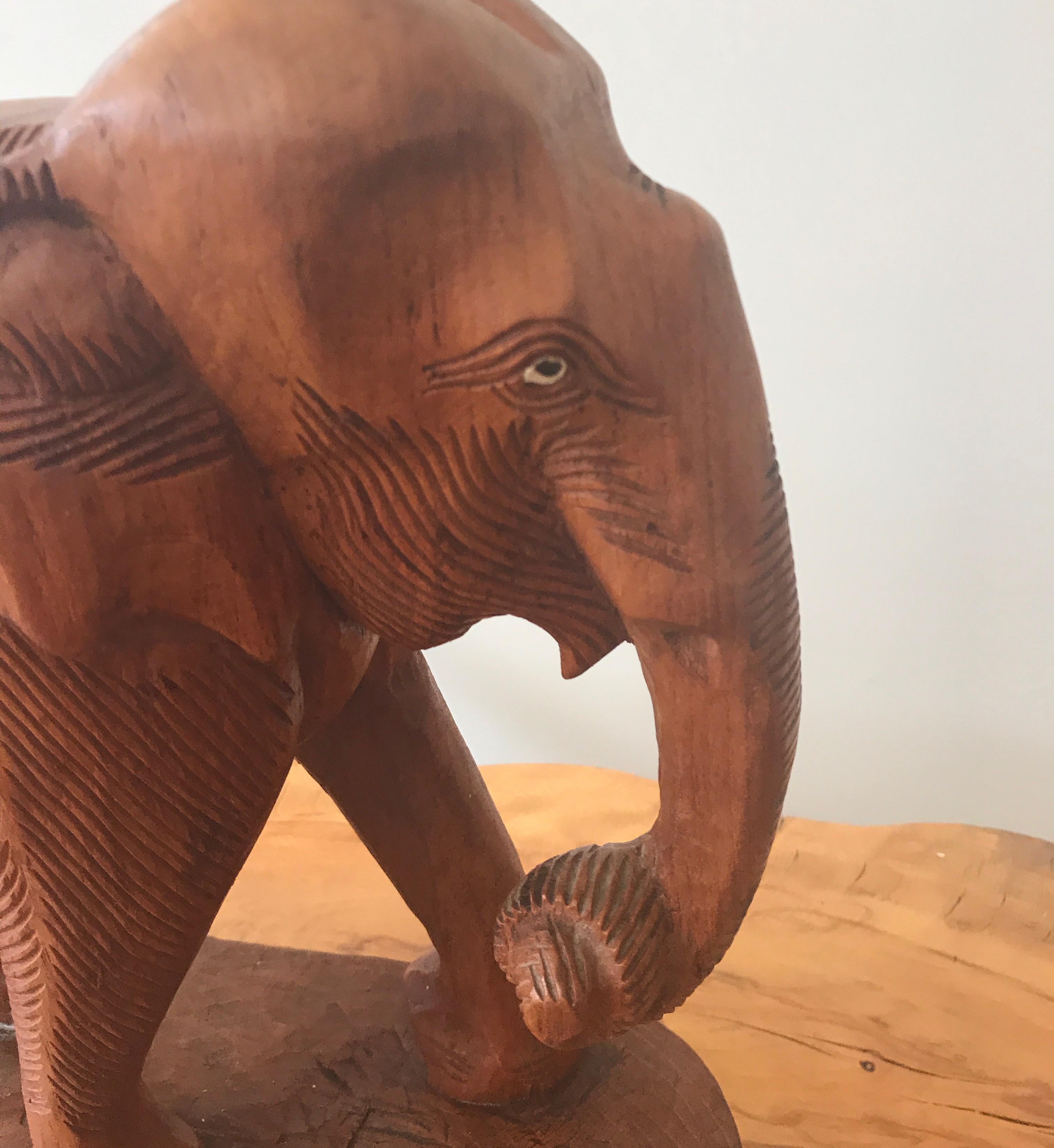 Large Carved Wood Elephant Sculpture In Good Condition For Sale In Chicago, IL