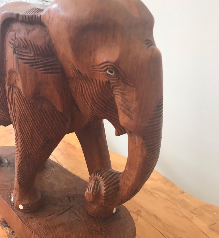 Large Carved Wood Elephant Sculpture For Sale at 1stDibs