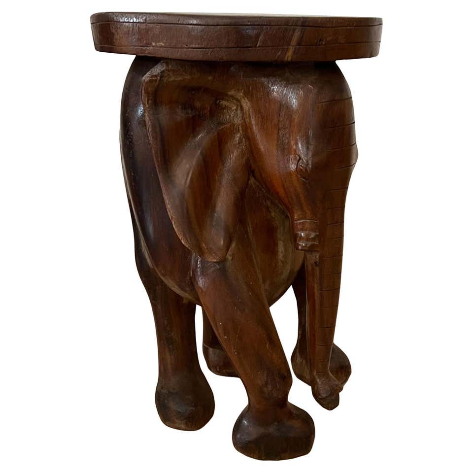 Elephant Tablo Large Vintage White Hand-Carved Wood Elephant Stand Side Table For Sale ...