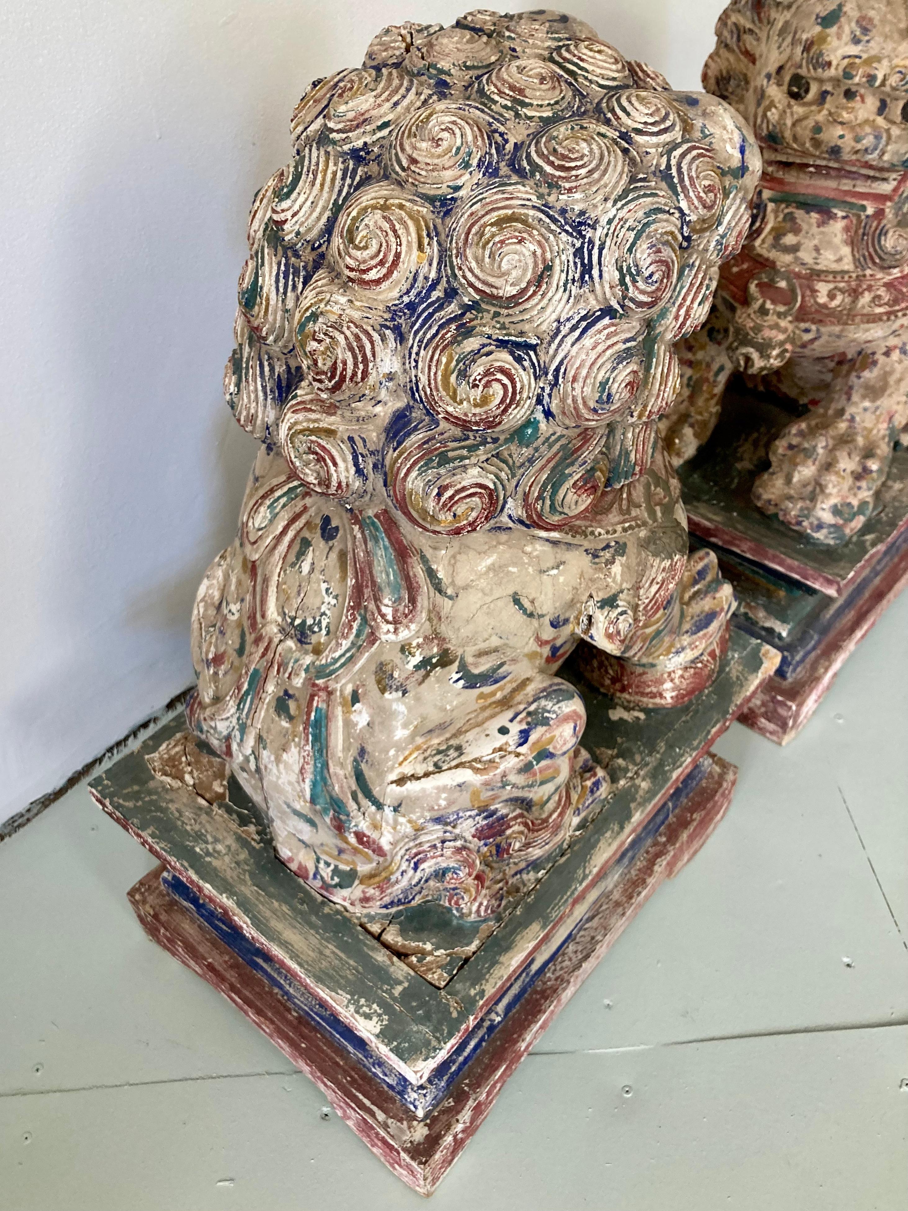 Large Carved Wood Foo Dogs, a Pair For Sale 2