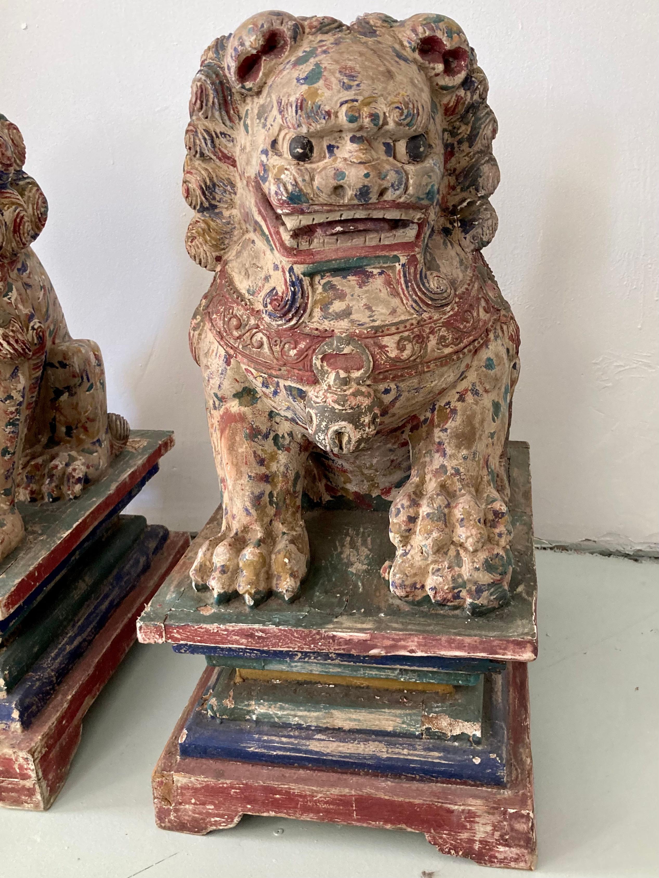 Large Carved Wood Foo Dogs, a Pair For Sale 3