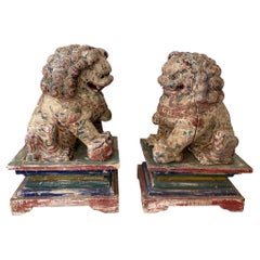 Large Carved Wood Foo Dogs, a Pair
