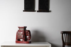 Large Carved Wood Hand Painted Elephant Side Table  Plant Stand  Shelf Art