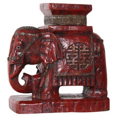 Large Carved Wood Hand Painted Elephant Side Table  Plant Stand  Shelf Art