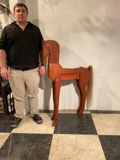 Large Carved Wood Horse With Horse Hair Tail