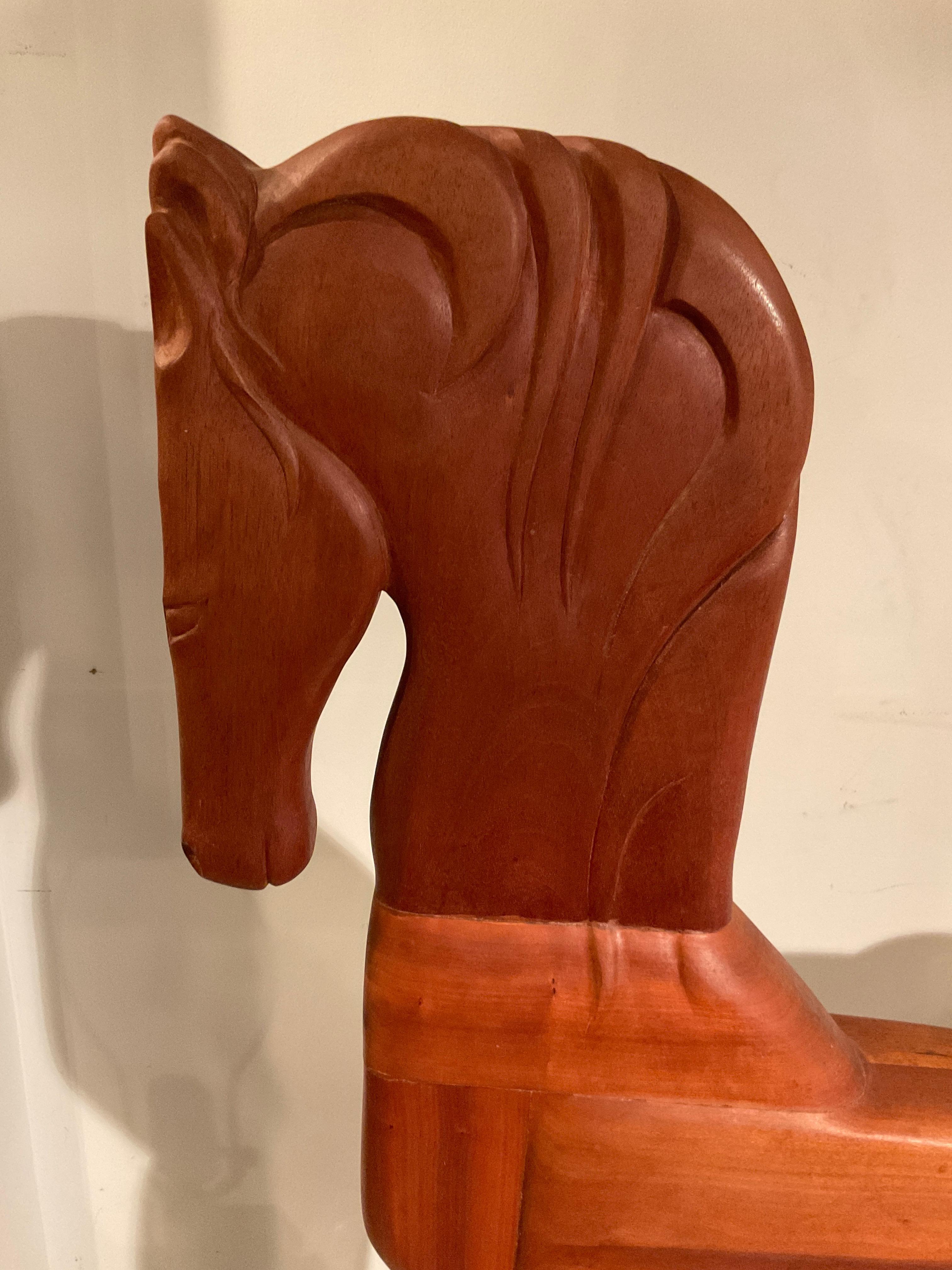 Large Carved Wood Horse With Horse Hair Tail For Sale 4
