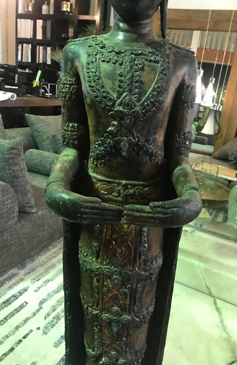 Large Carved Wood, Lacquer and Gilt Standing Thai/ Laotian Buddha on Base 10