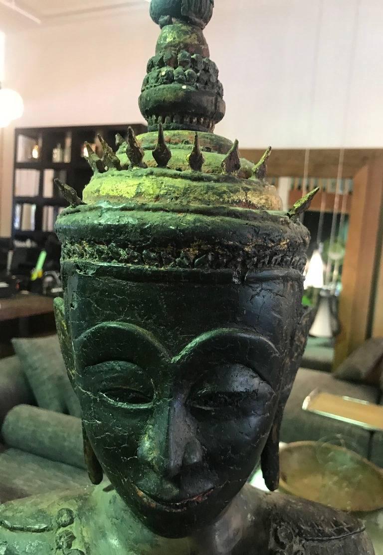 Large Carved Wood, Lacquer and Gilt Standing Thai/ Laotian Buddha on Base 2
