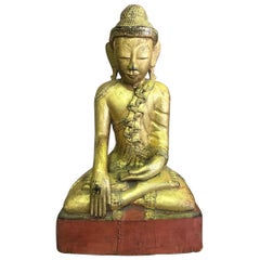Large Carved Wood, Lacquered and Gilt Seated Temple Buddha