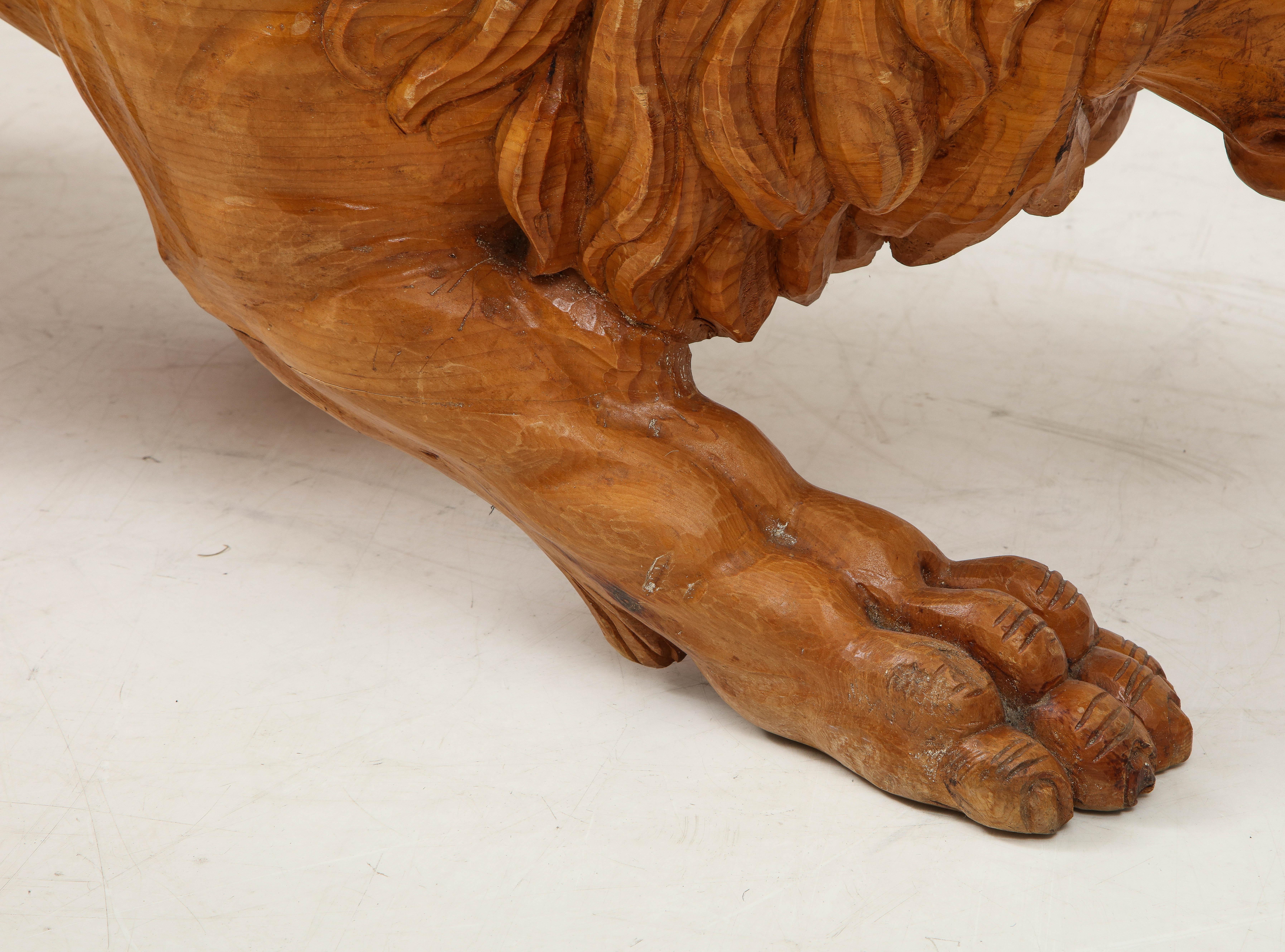 Large Carved Wood Lion Bench 2