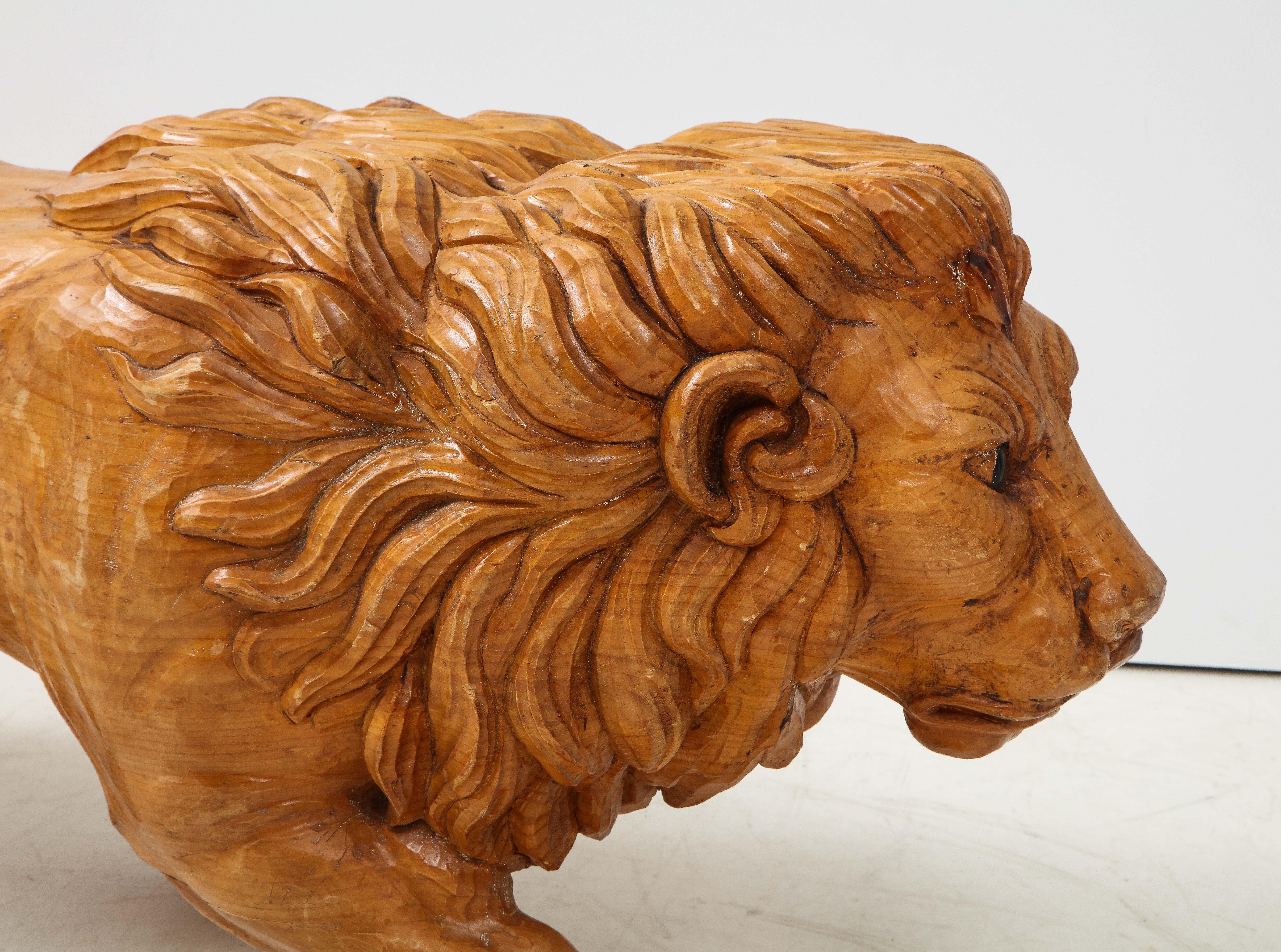 Large Carved Wood Lion Bench 3