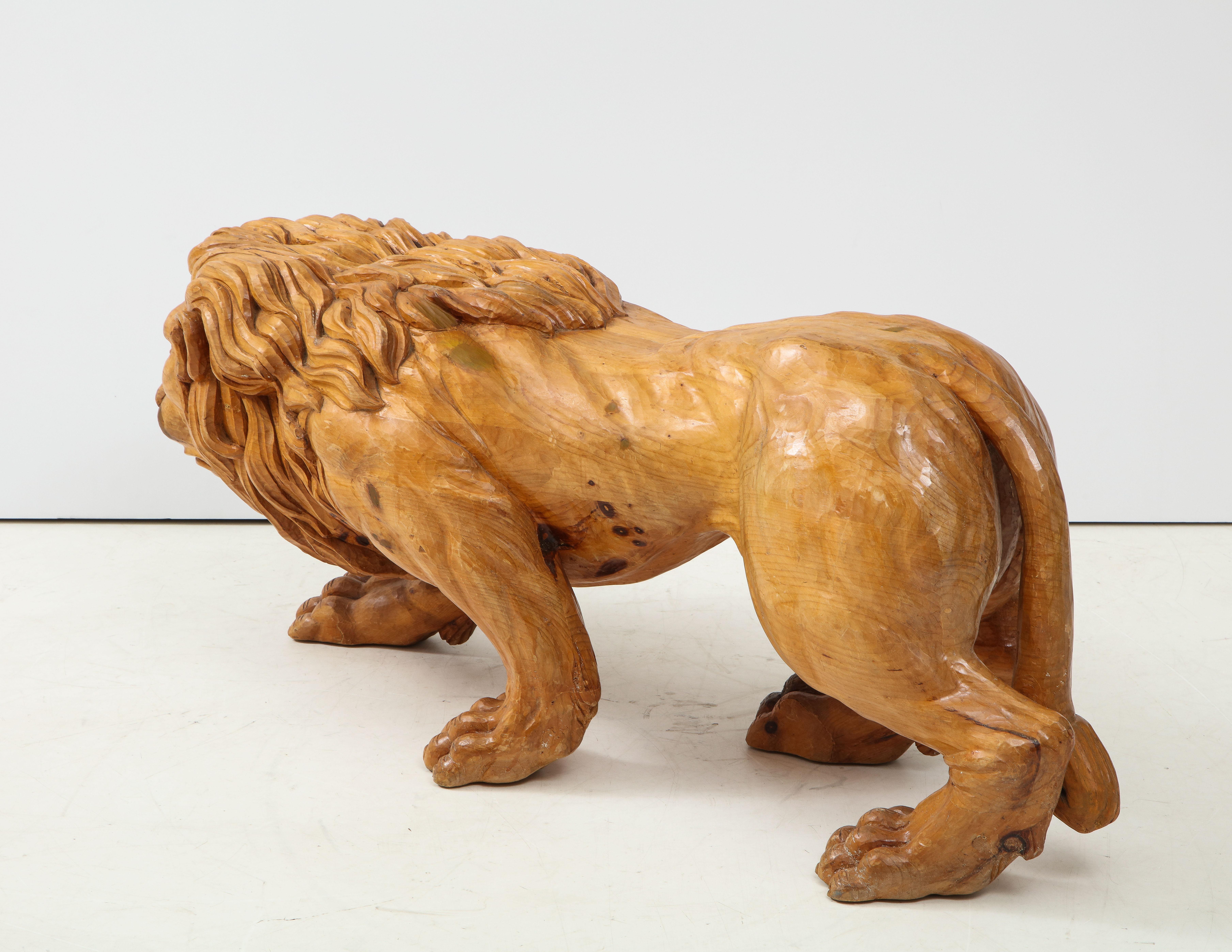 Mid-Century Modern Large Carved Wood Lion Bench
