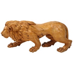 Large Carved Wood Lion Bench