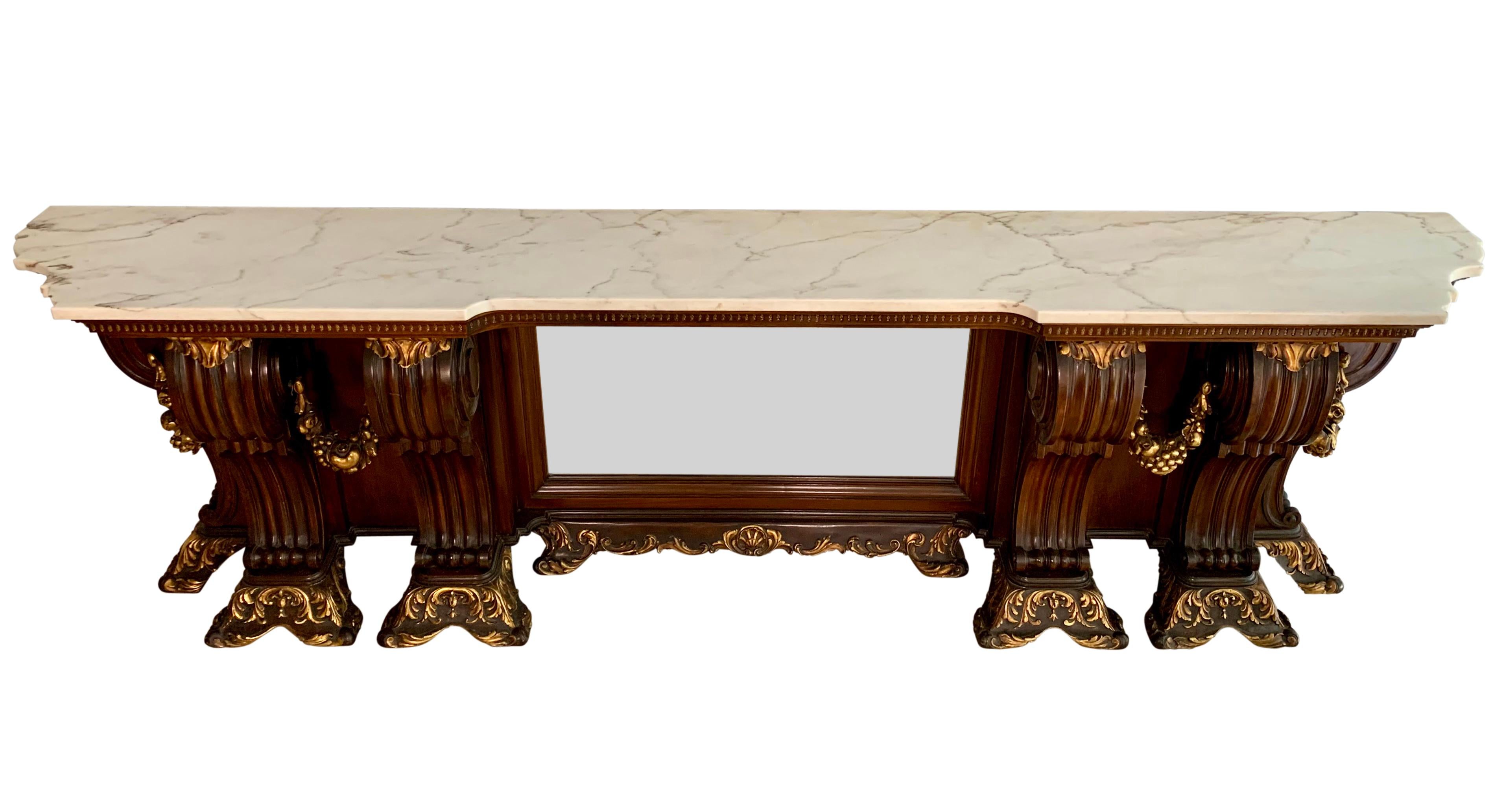 A Large Venetian Style Italian Carved Wood & Marble Top Console Table For Sale 2