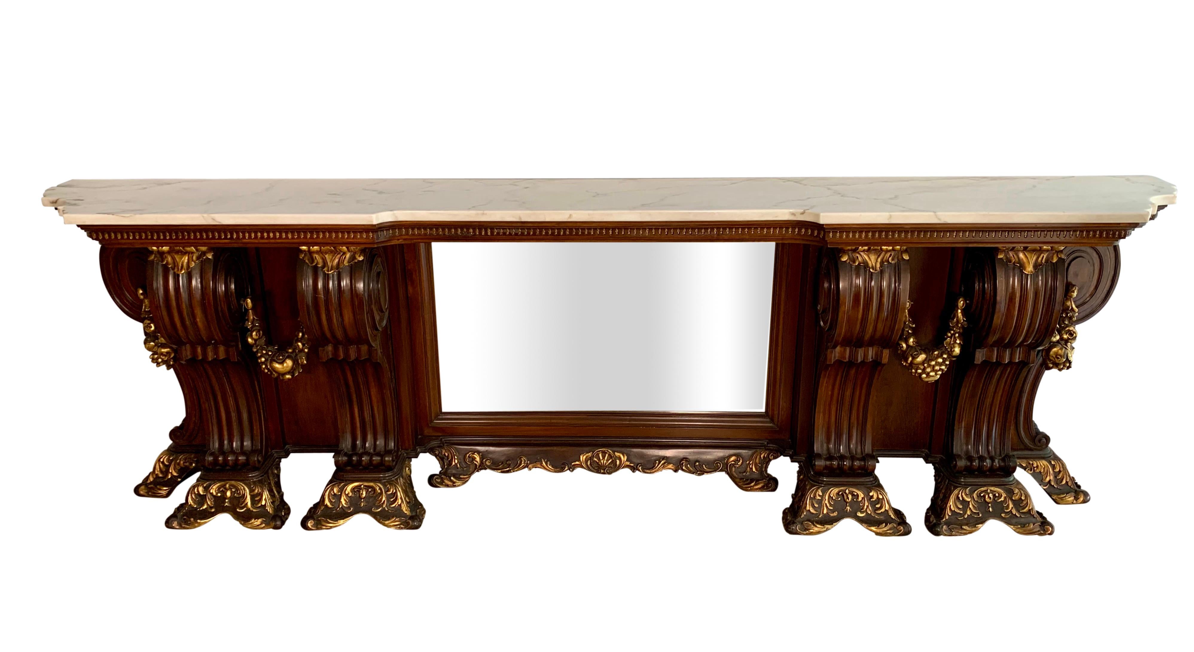 A Large Venetian Style Italian Carved Wood & Marble Top Console Table For Sale 3