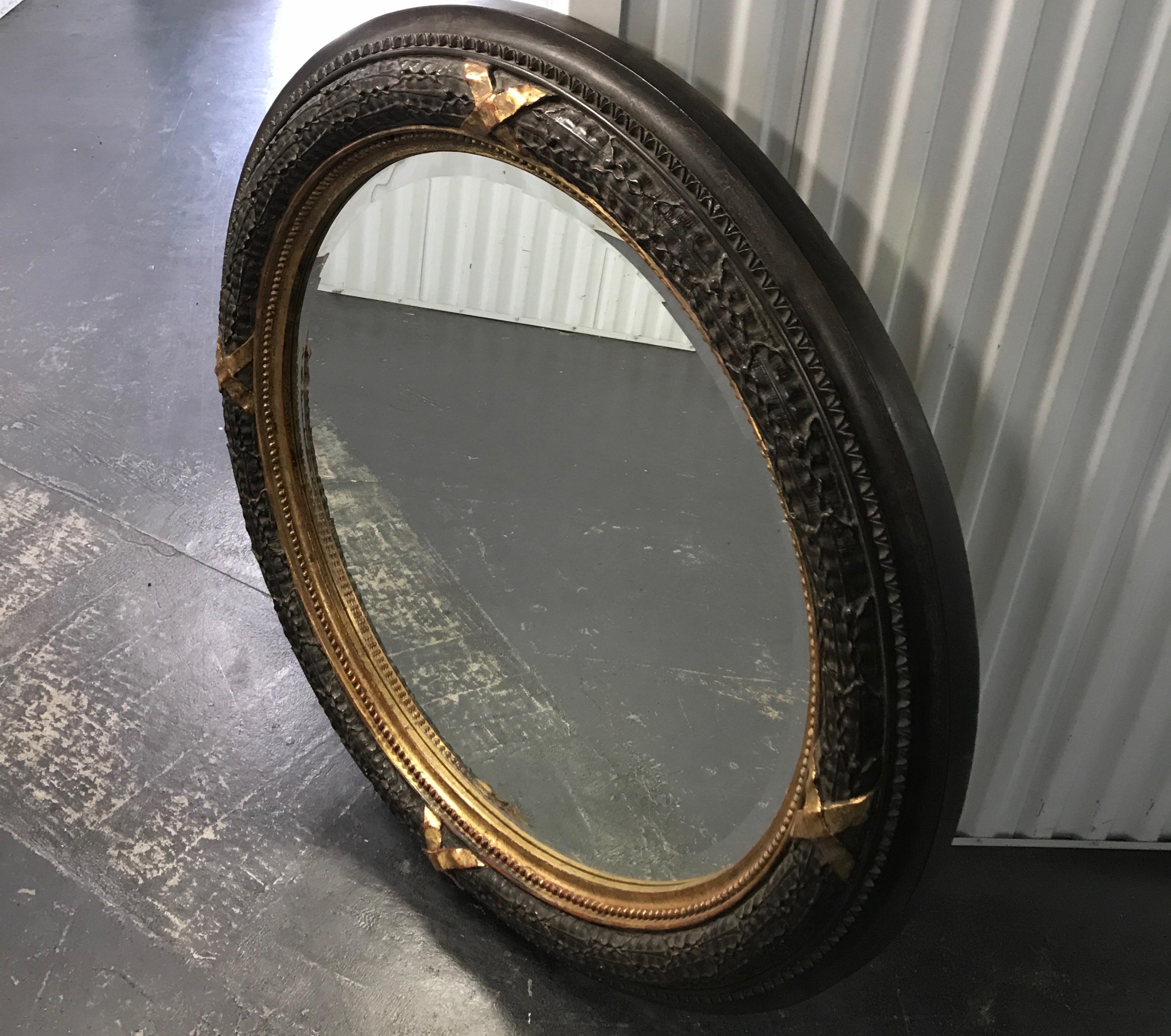 Large Carved Wood Neoclassical Style Wreath Mirror In Good Condition In West Palm Beach, FL