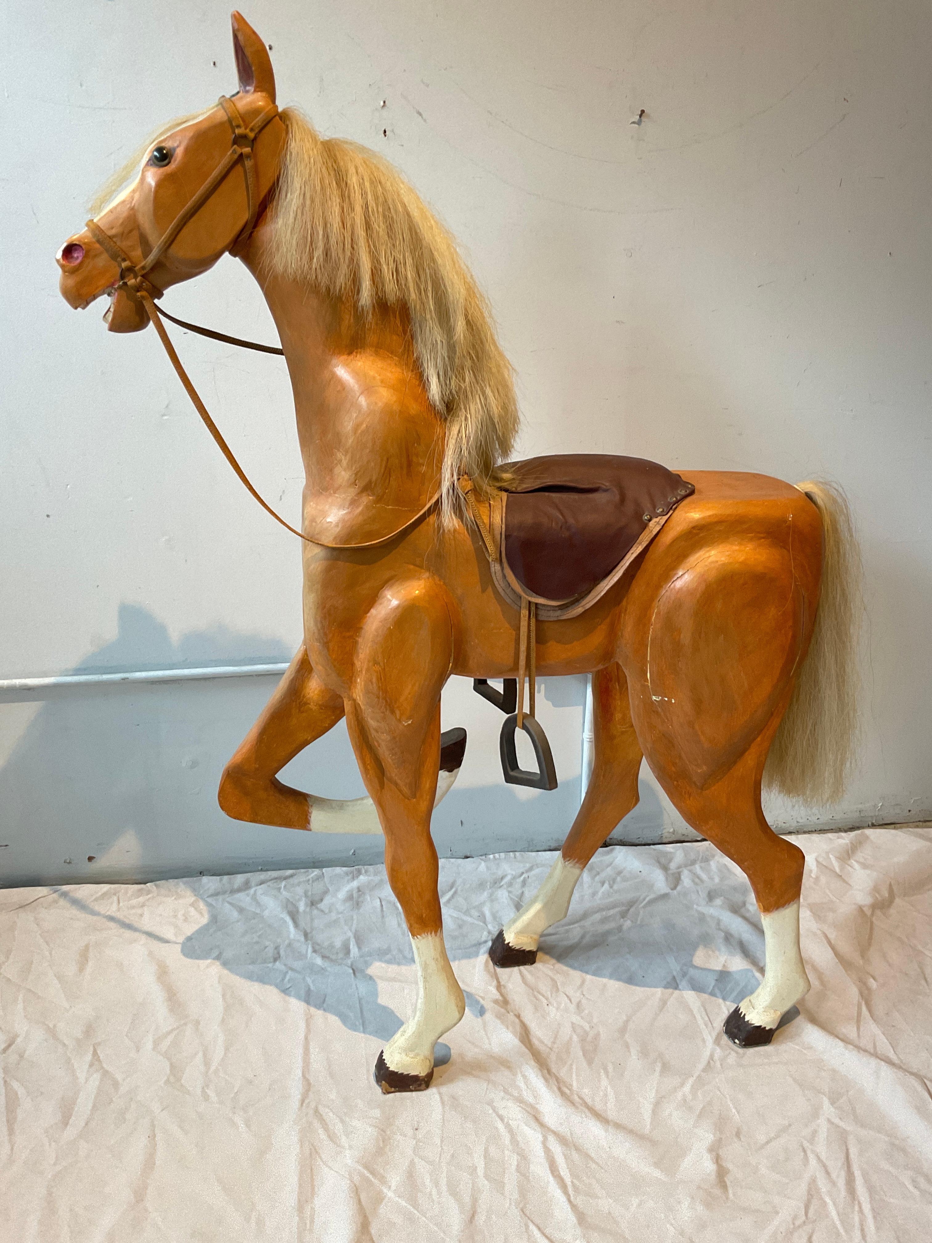 Large Carved Wood Palimino Pony In Good Condition For Sale In Tarrytown, NY