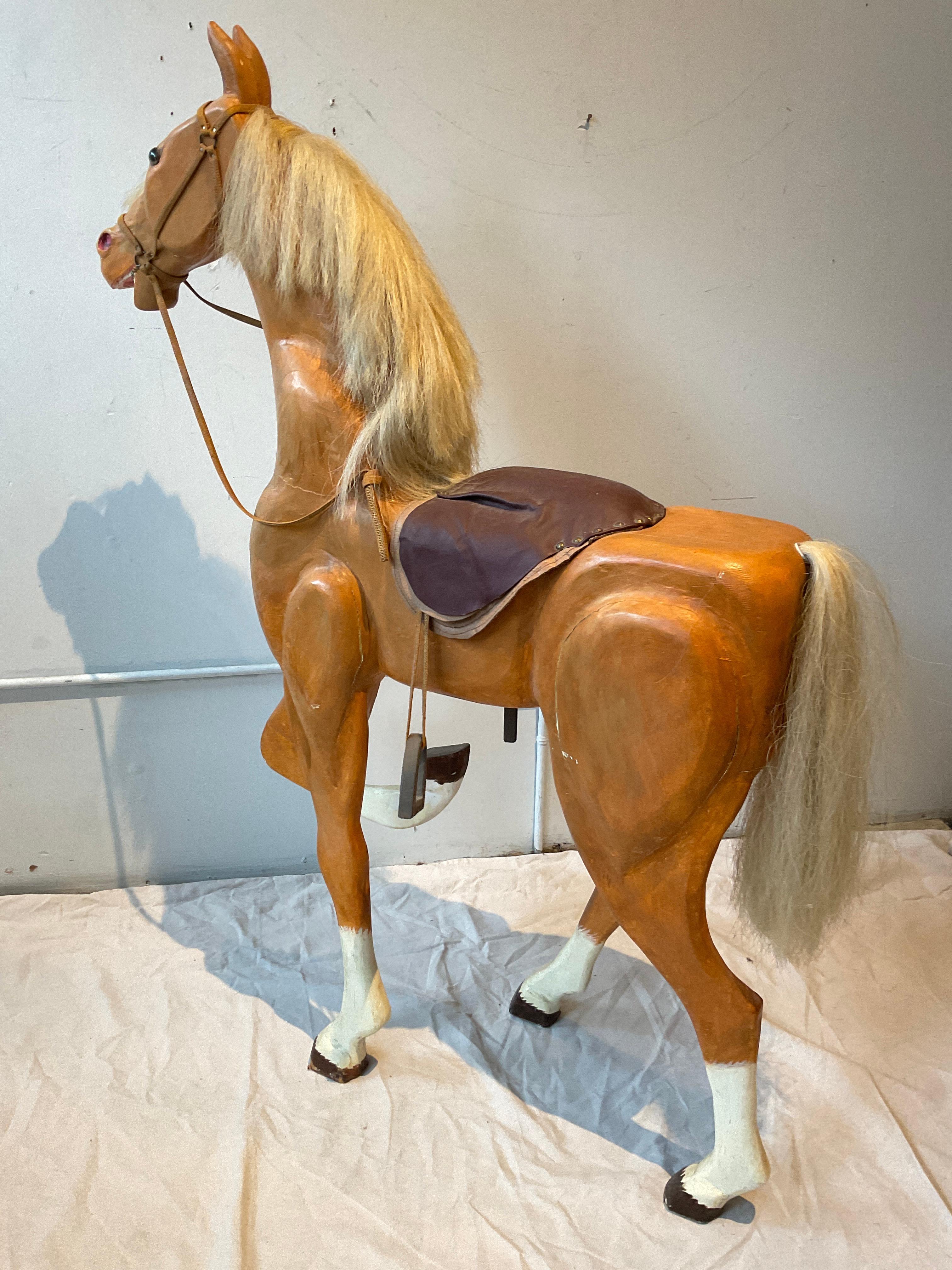 Late 20th Century Large Carved Wood Palimino Pony For Sale
