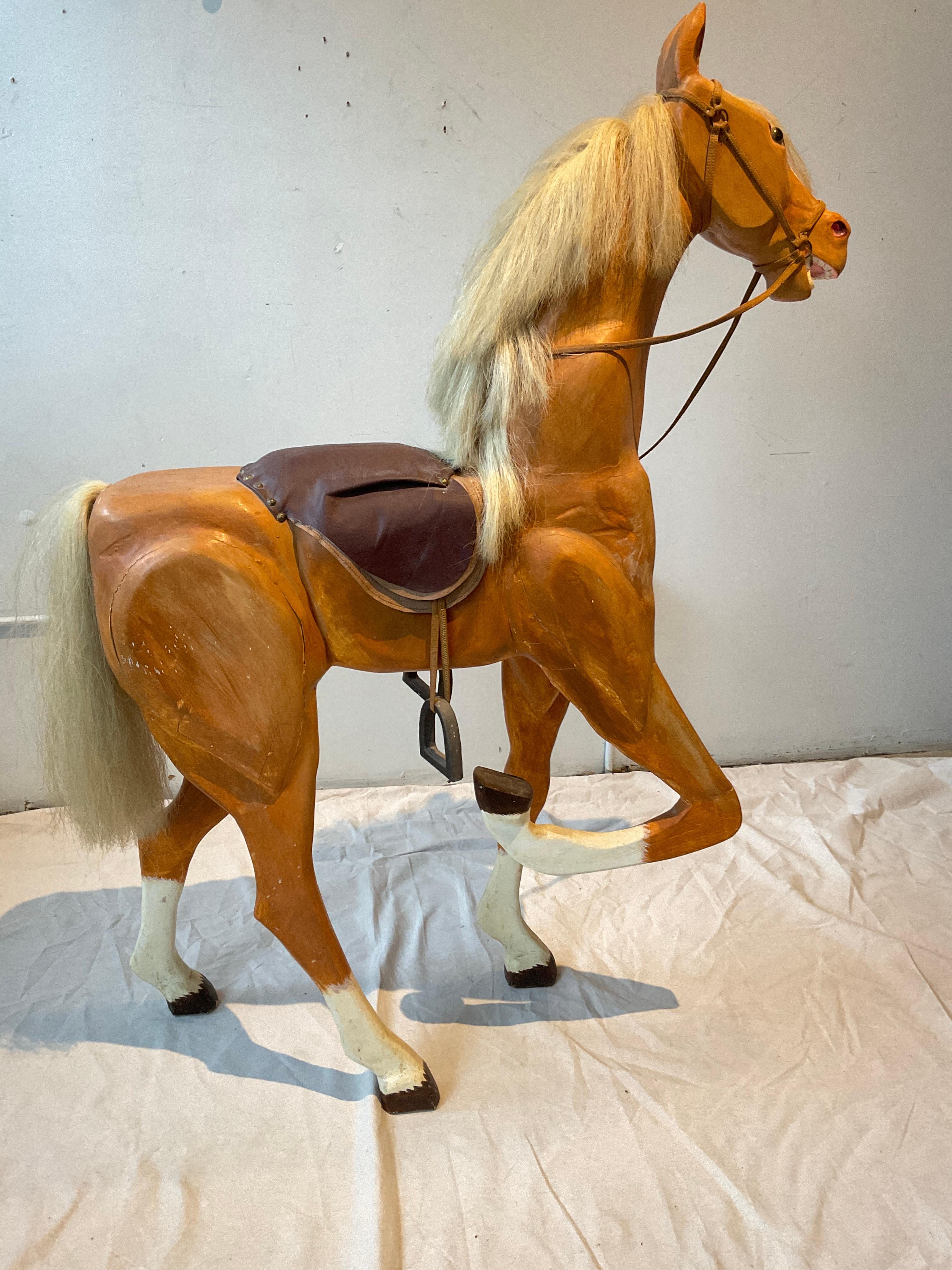 Large Carved Wood Palimino Pony For Sale 2