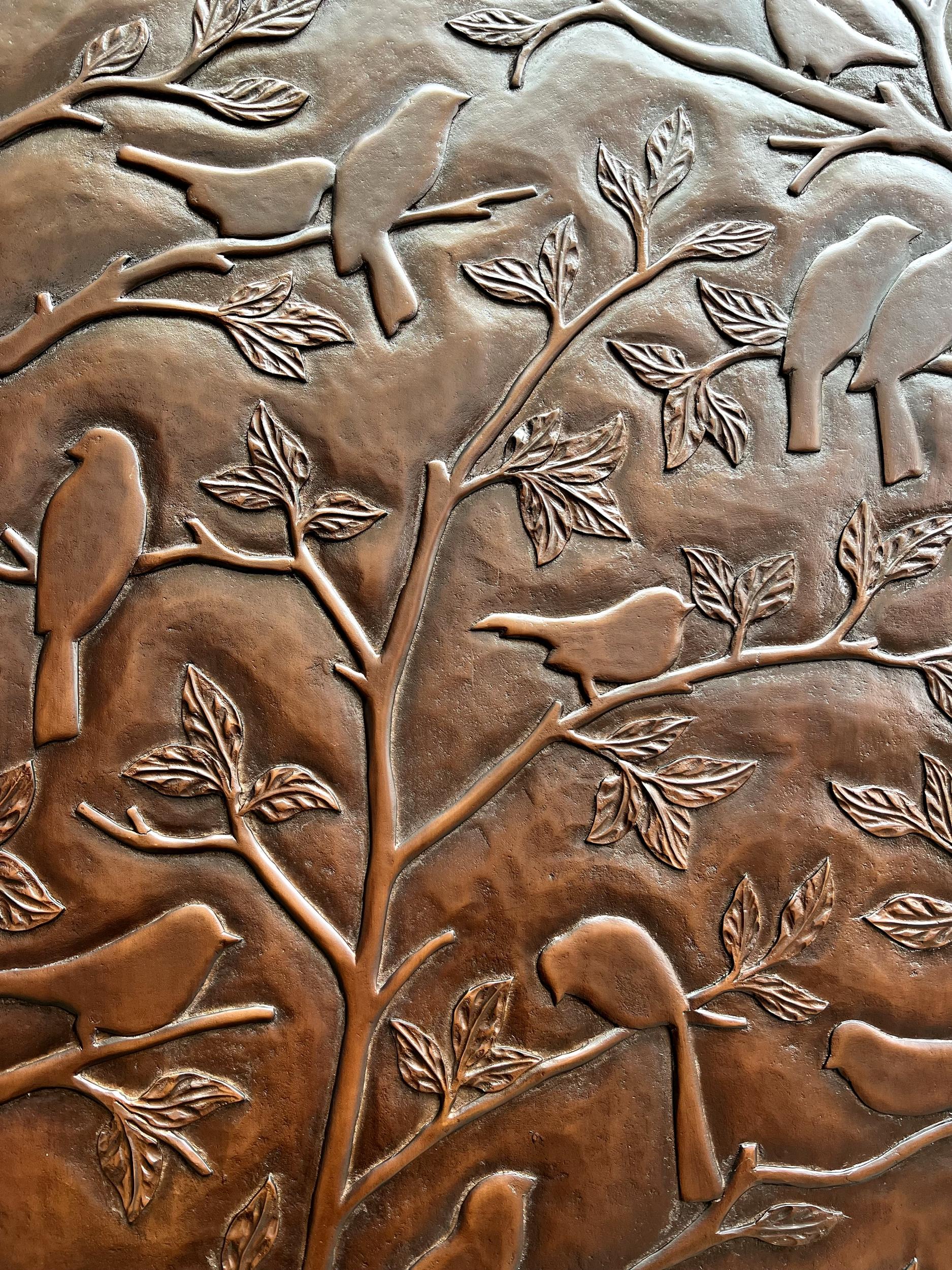Carved Large carved wood panel decorated with birds, Christopher Guy, circa 2000 For Sale