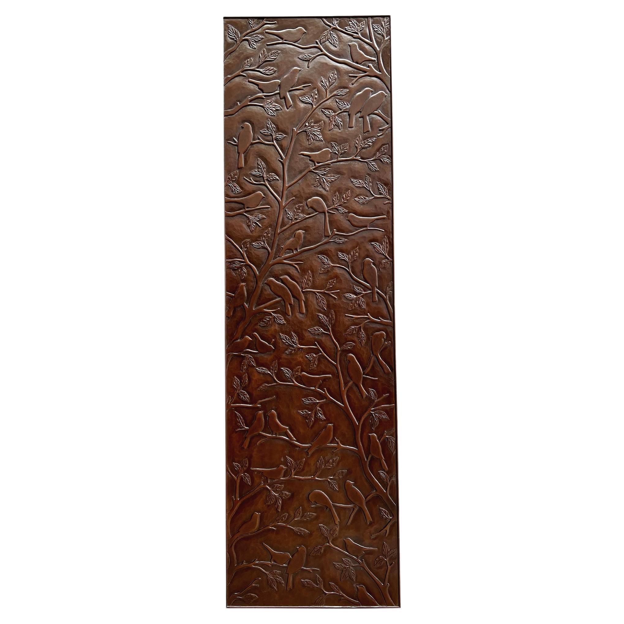 Large carved wood panel decorated with birds, Christopher Guy, circa 2000 For Sale