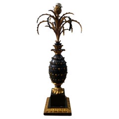 Grande lampada da tavolo ad ananas in legno intagliato, nero e oro, Francia, inizio XX secolo