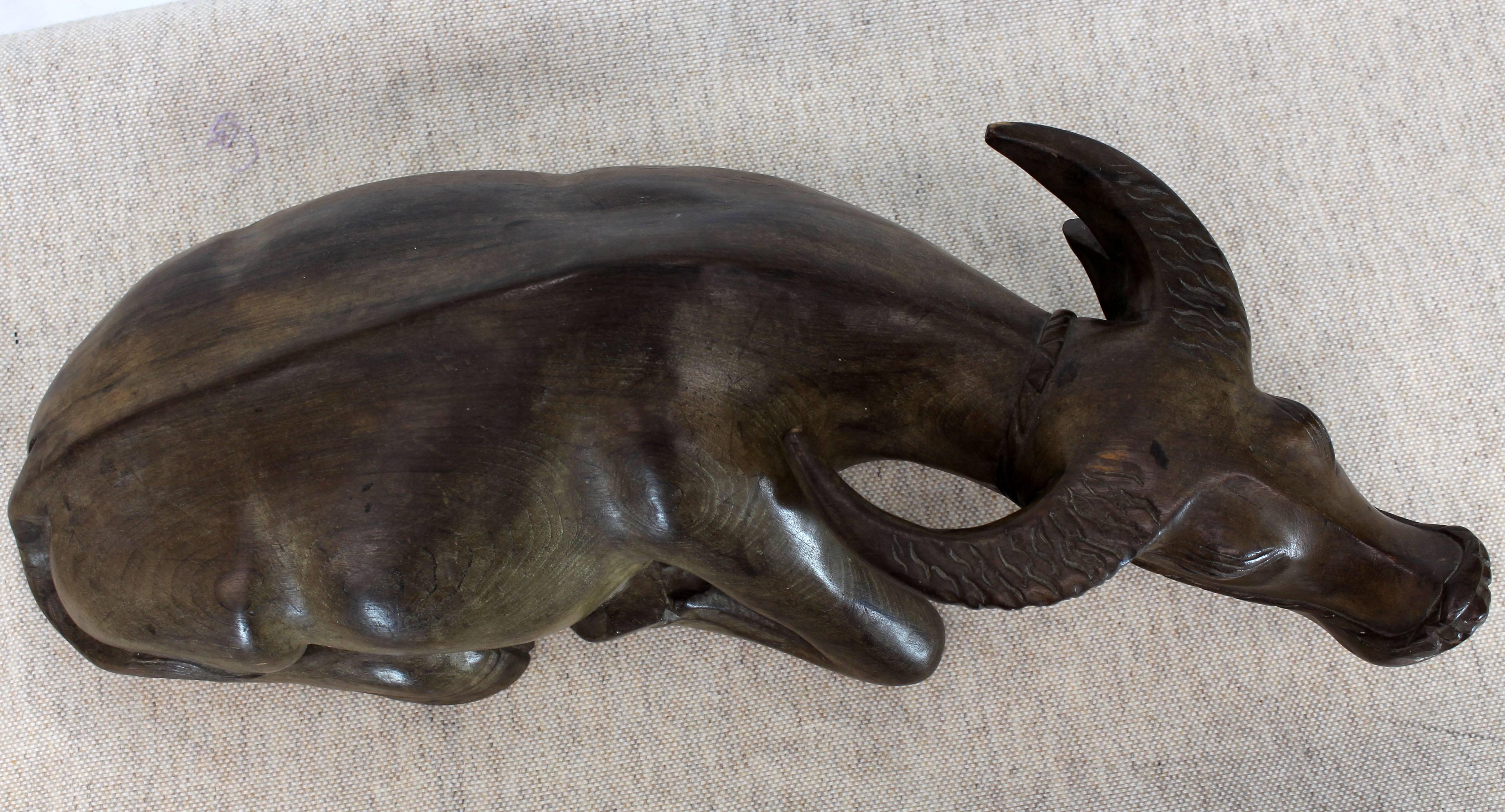 Large Carved Wood Sculpture of a Water Buffalo For Sale 1