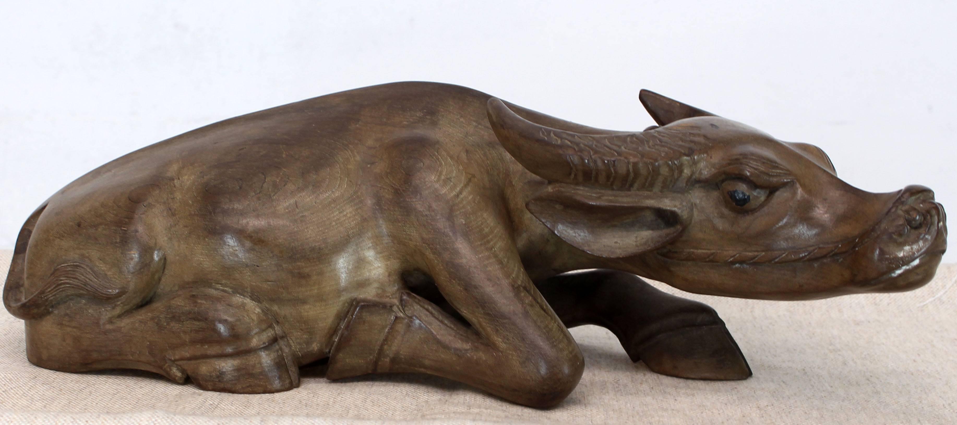 Large Carved Wood Sculpture of a Water Buffalo For Sale 2
