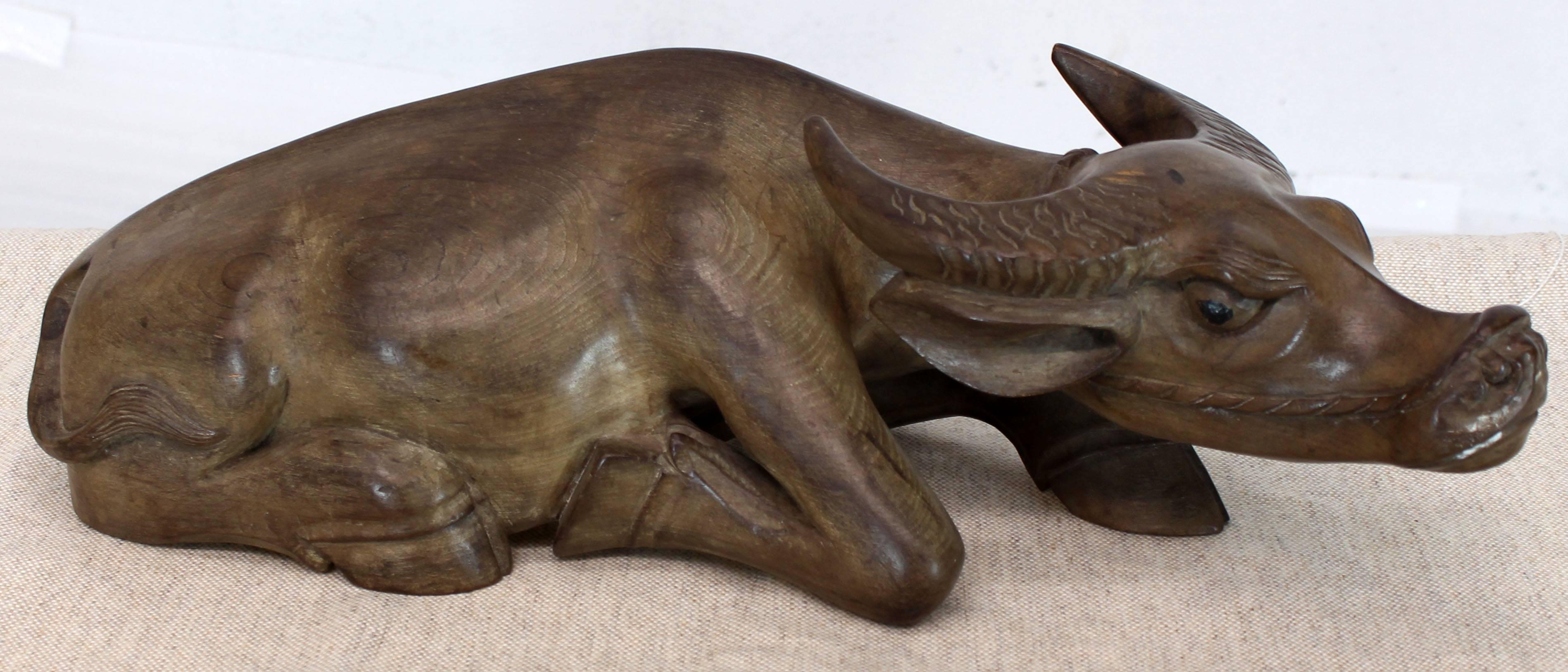 Large Carved Wood Sculpture of a Water Buffalo For Sale 3
