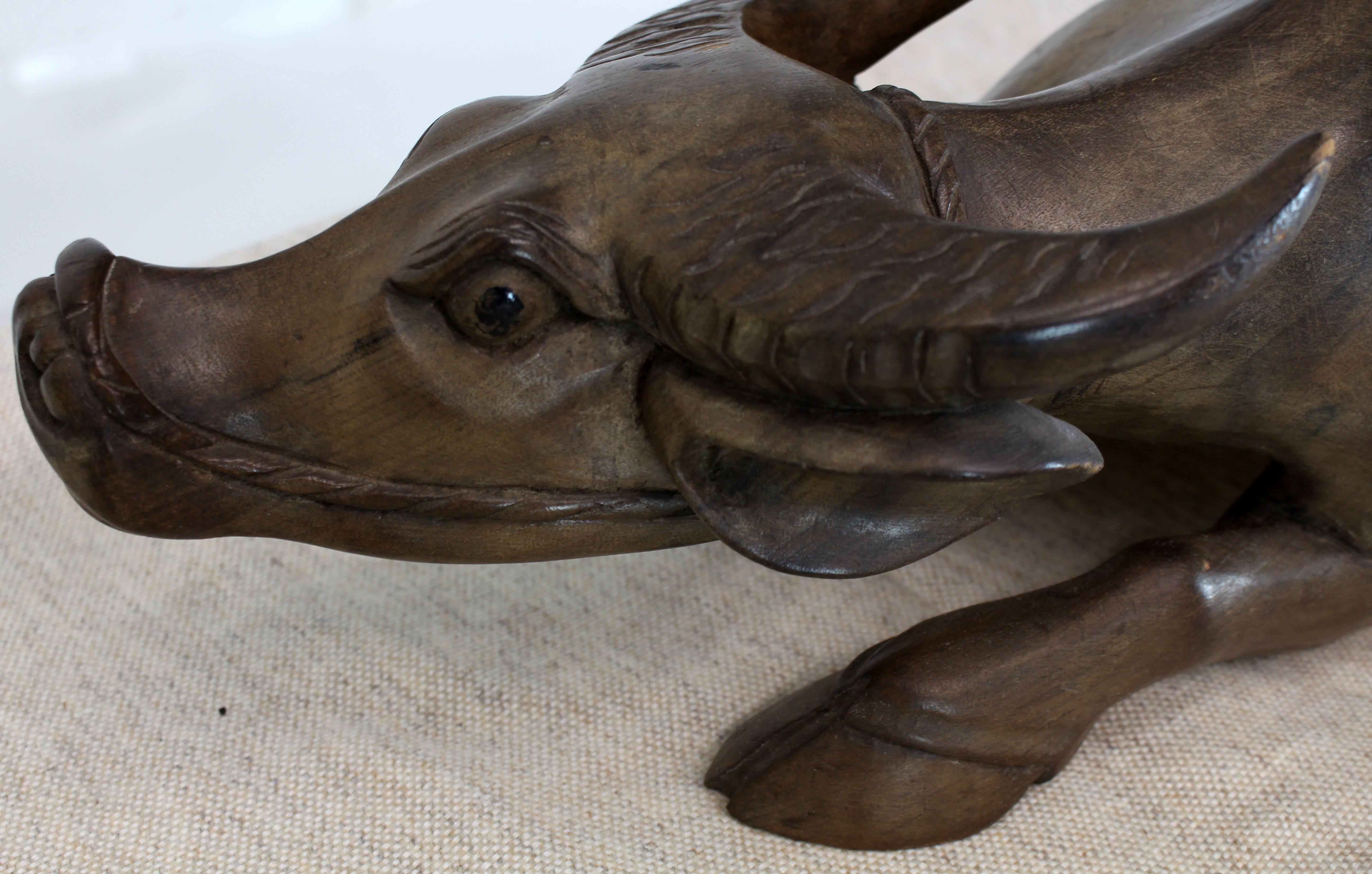 Unknown Large Carved Wood Sculpture of a Water Buffalo For Sale