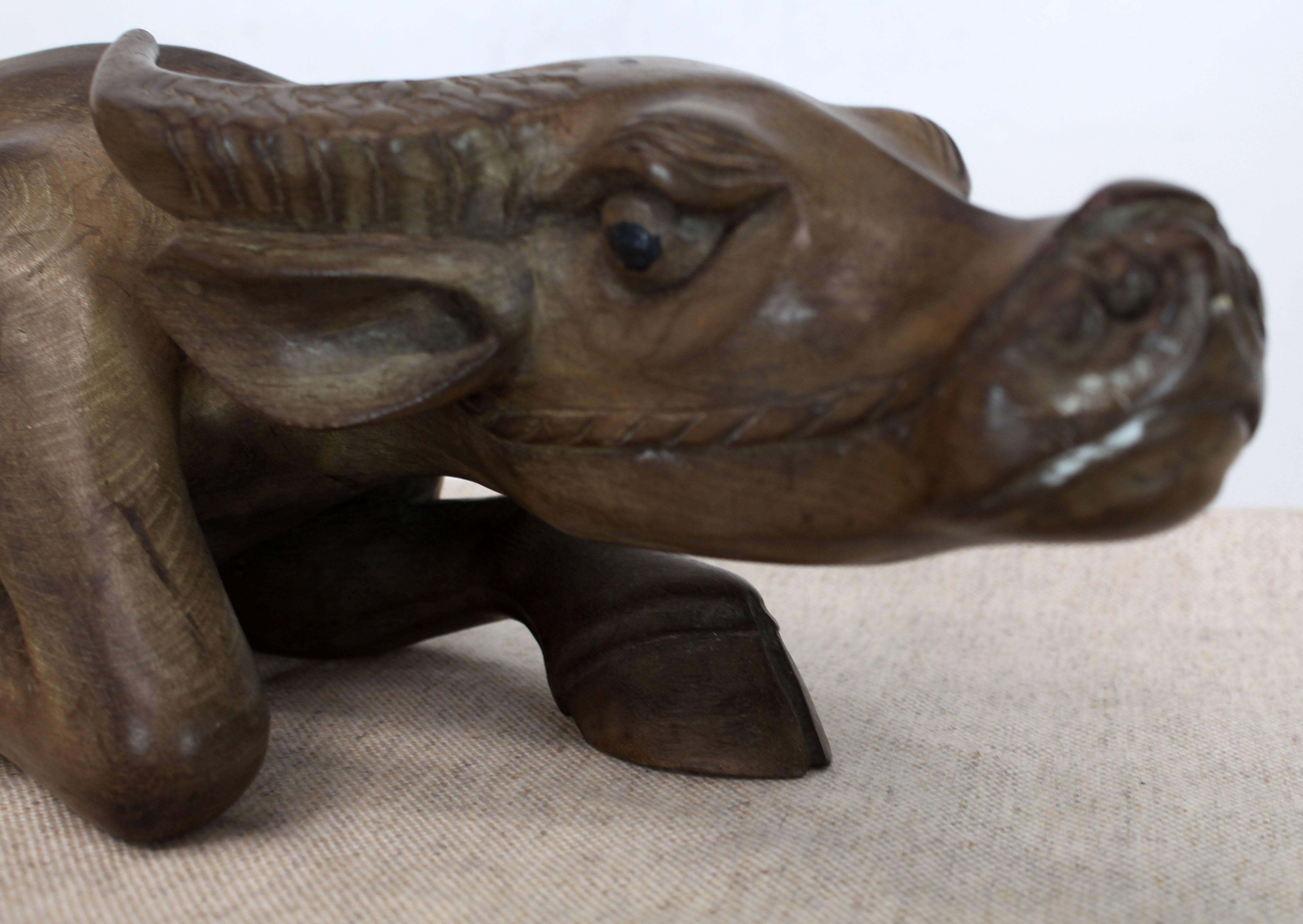 20th Century Large Carved Wood Sculpture of a Water Buffalo For Sale