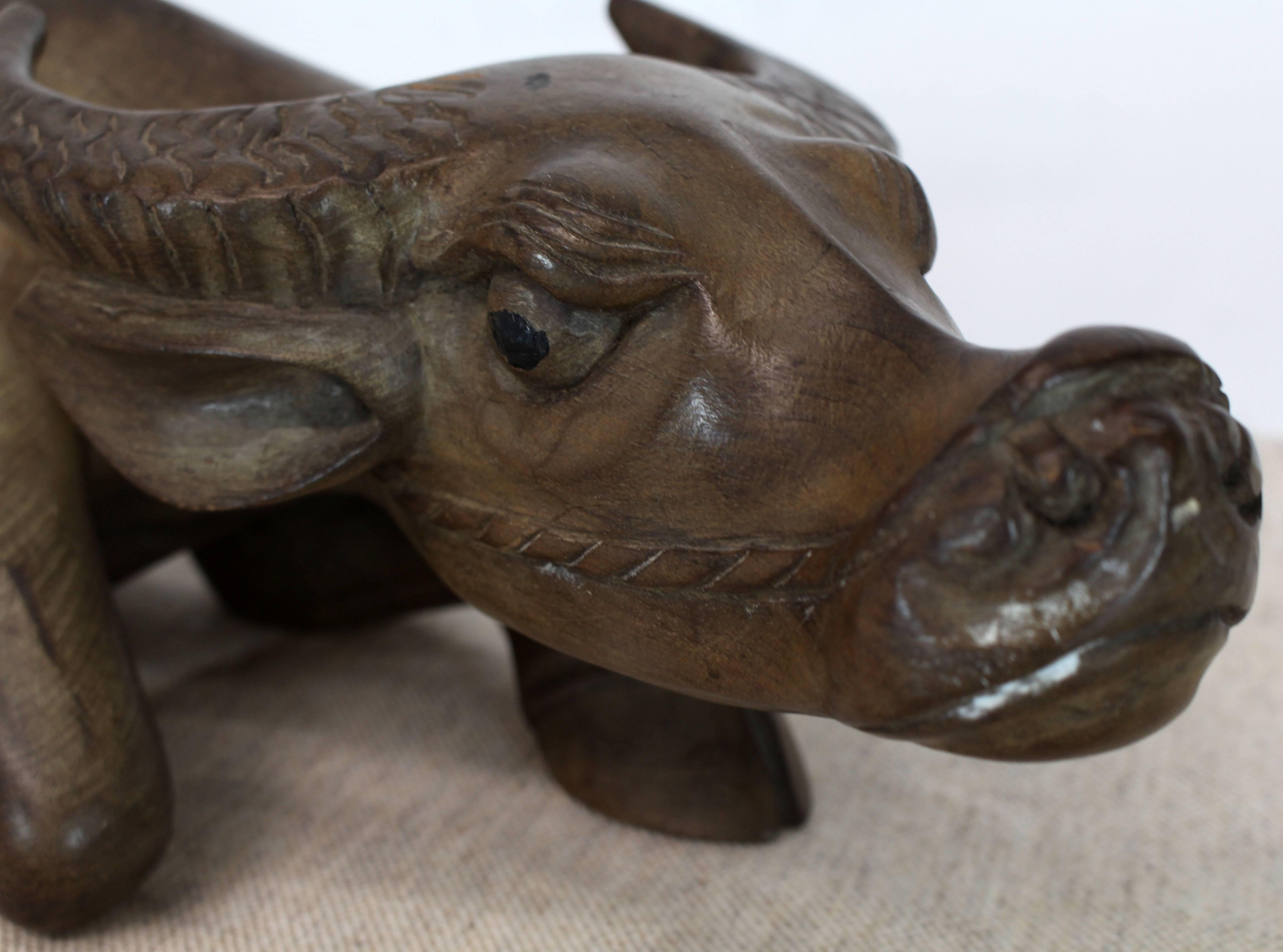 Walnut Large Carved Wood Sculpture of a Water Buffalo For Sale
