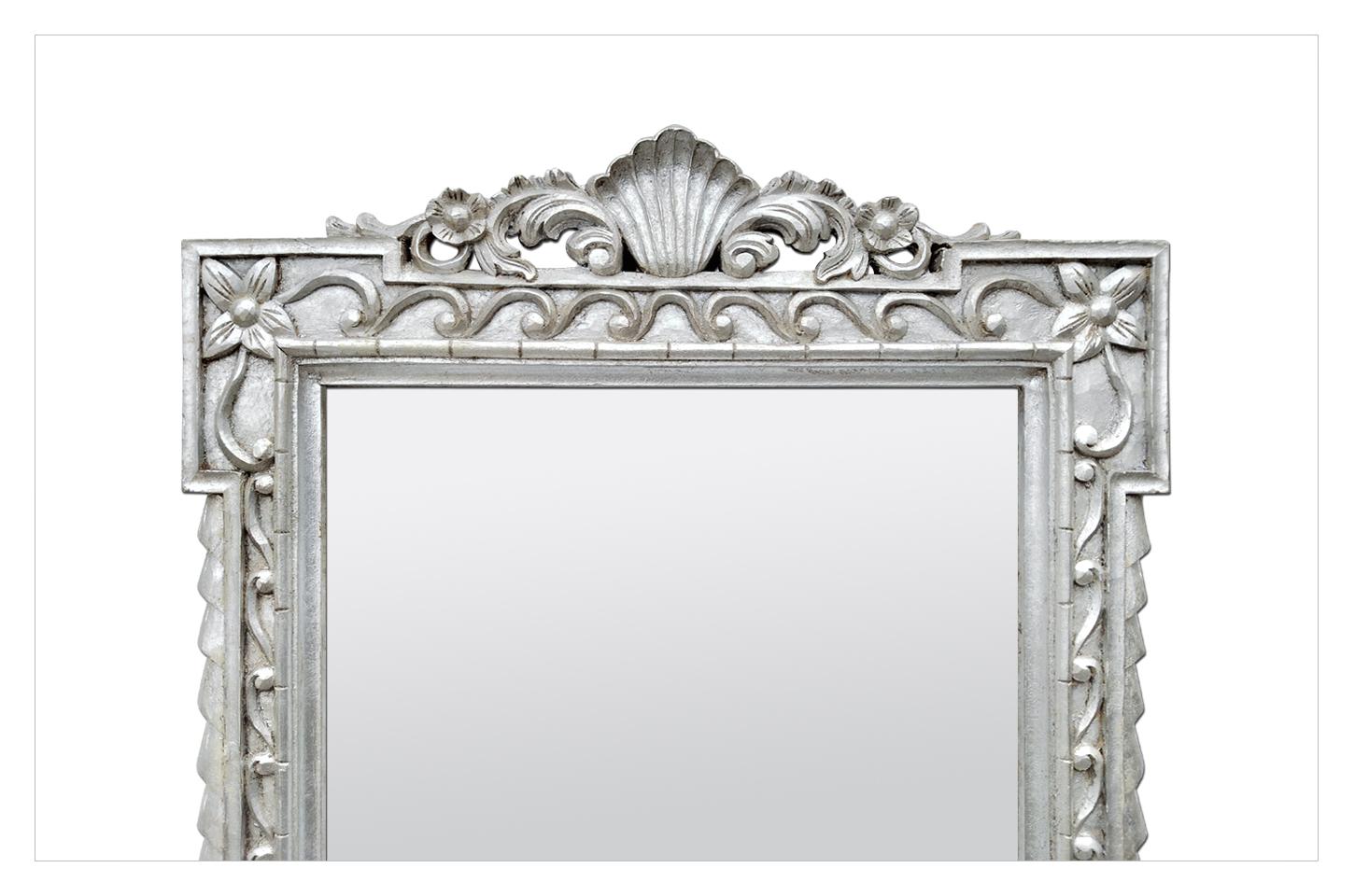 Baroque Large Carved Wood Silvered Mirror, circa 1980 For Sale
